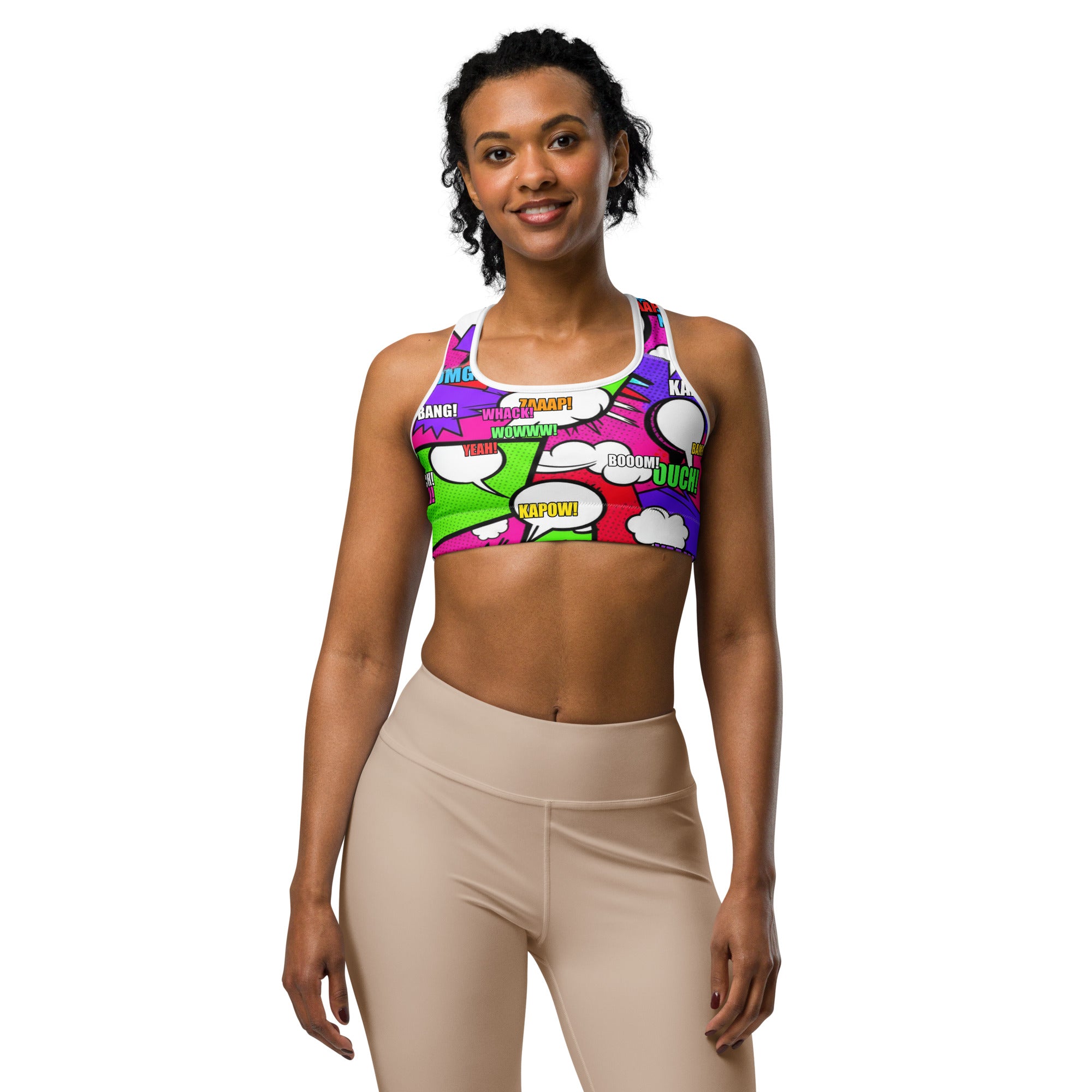 Comic Pop Neon Pink Sports Bra | GearBunch