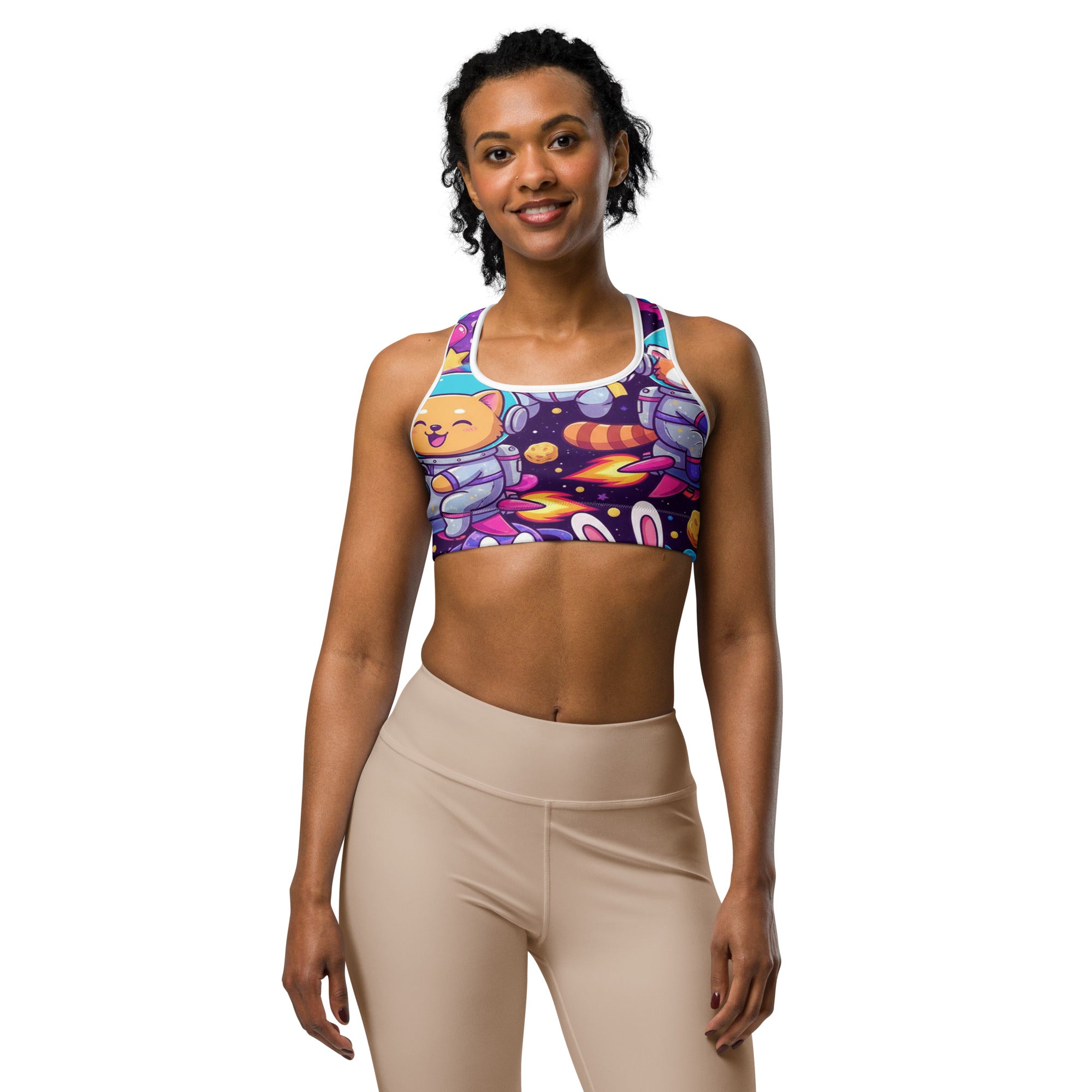 Vibrant Space Animals Sports Bra | GearBunch