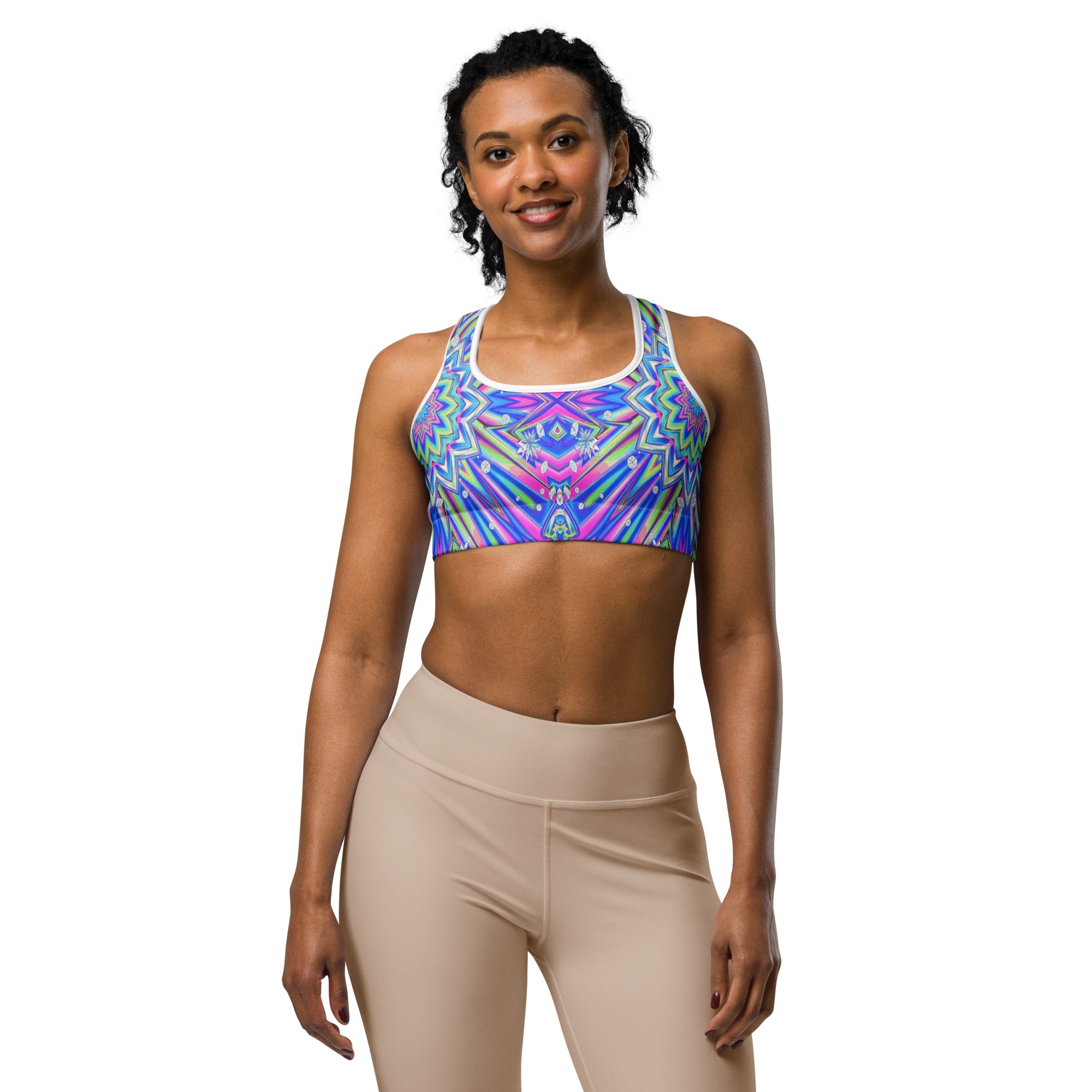 Psychedelic Chrome Spectrum Sports Bra | GearBunch