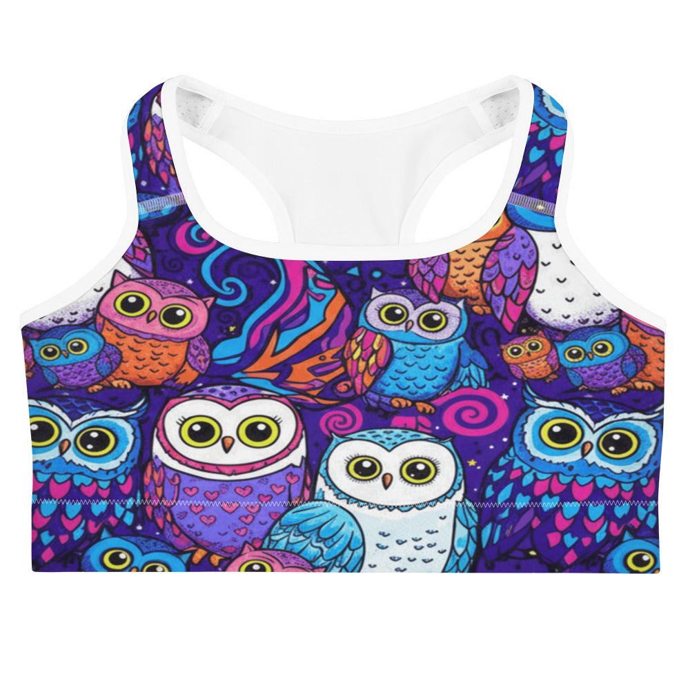 Vibrant Owl Night Sports Bra | GearBunch
