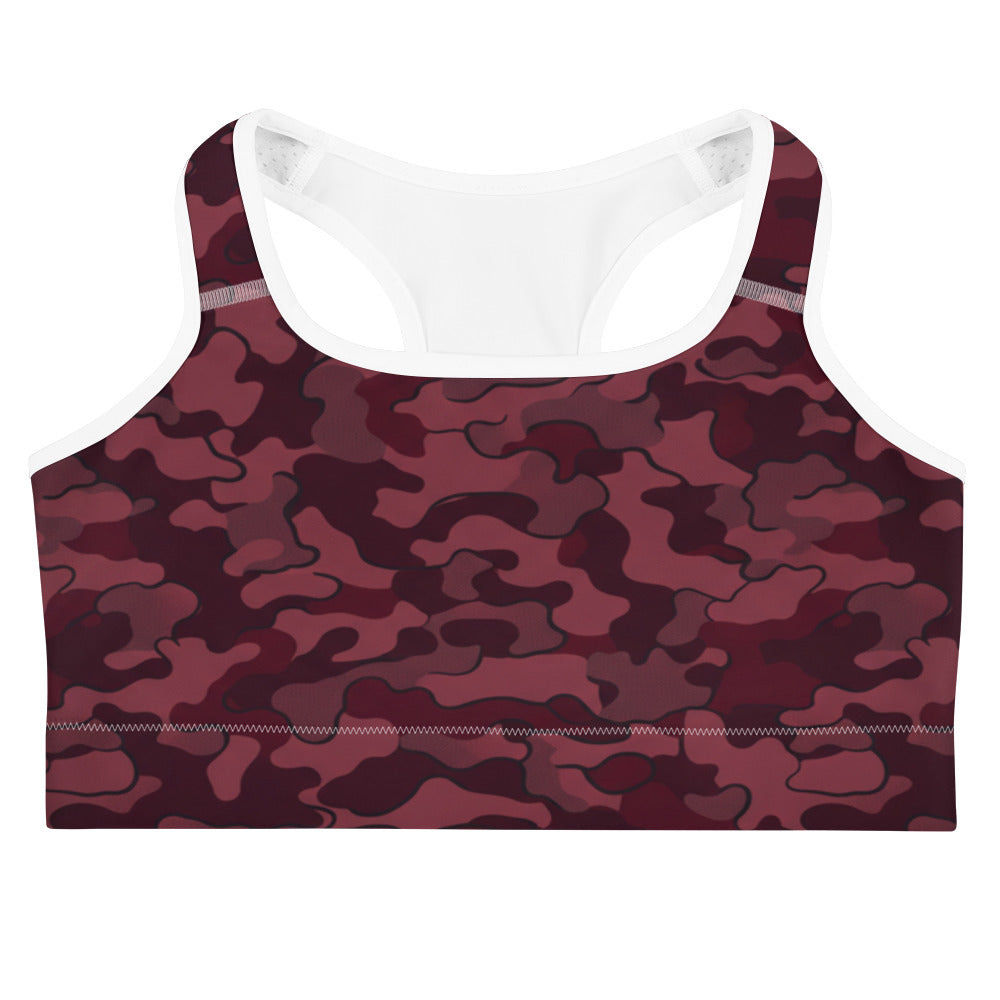 Wine Burgundy Camo Sports Bra | GearBunch