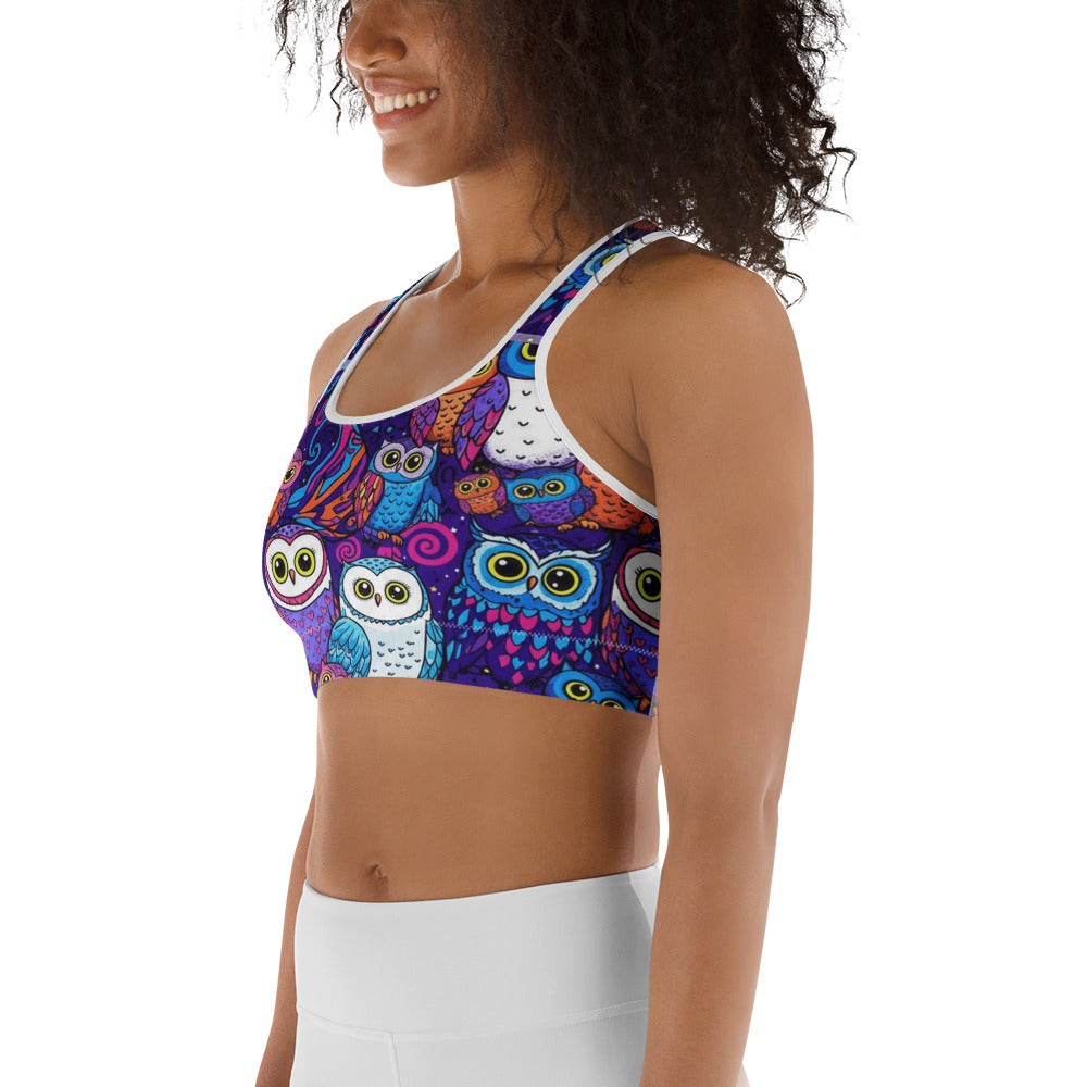 Vibrant Owl Night Sports Bra | GearBunch