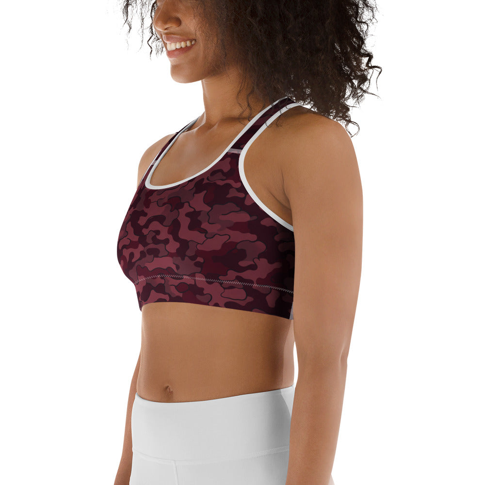 Wine Burgundy Camo Sports Bra | GearBunch