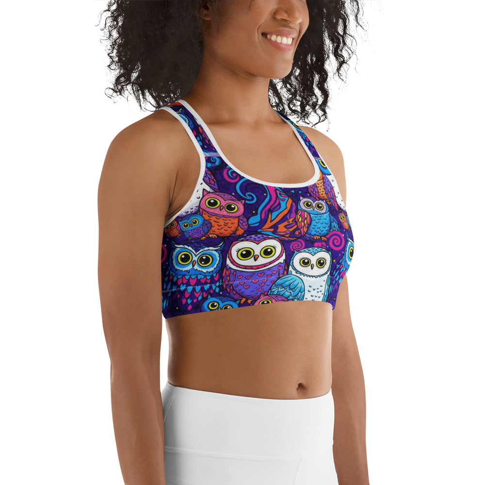 Vibrant Owl Night Sports Bra | GearBunch