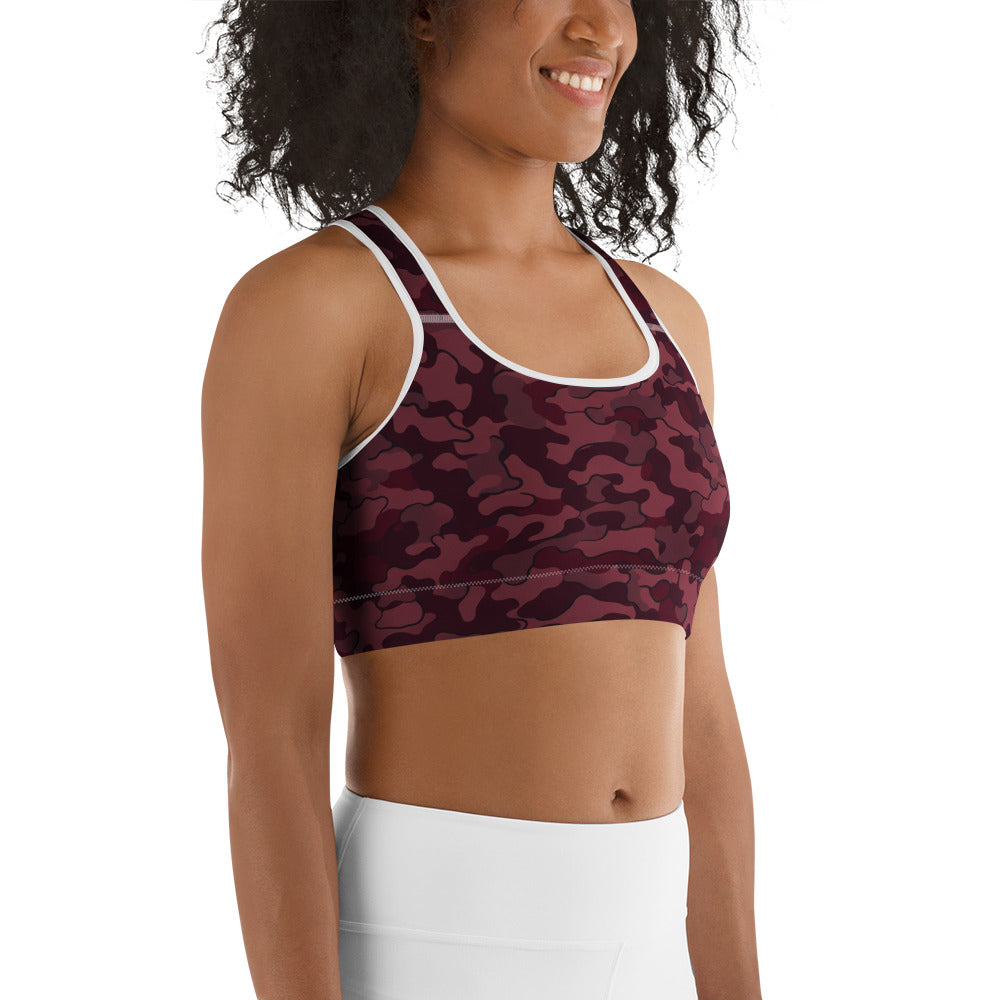 Wine Burgundy Camo Sports Bra | GearBunch