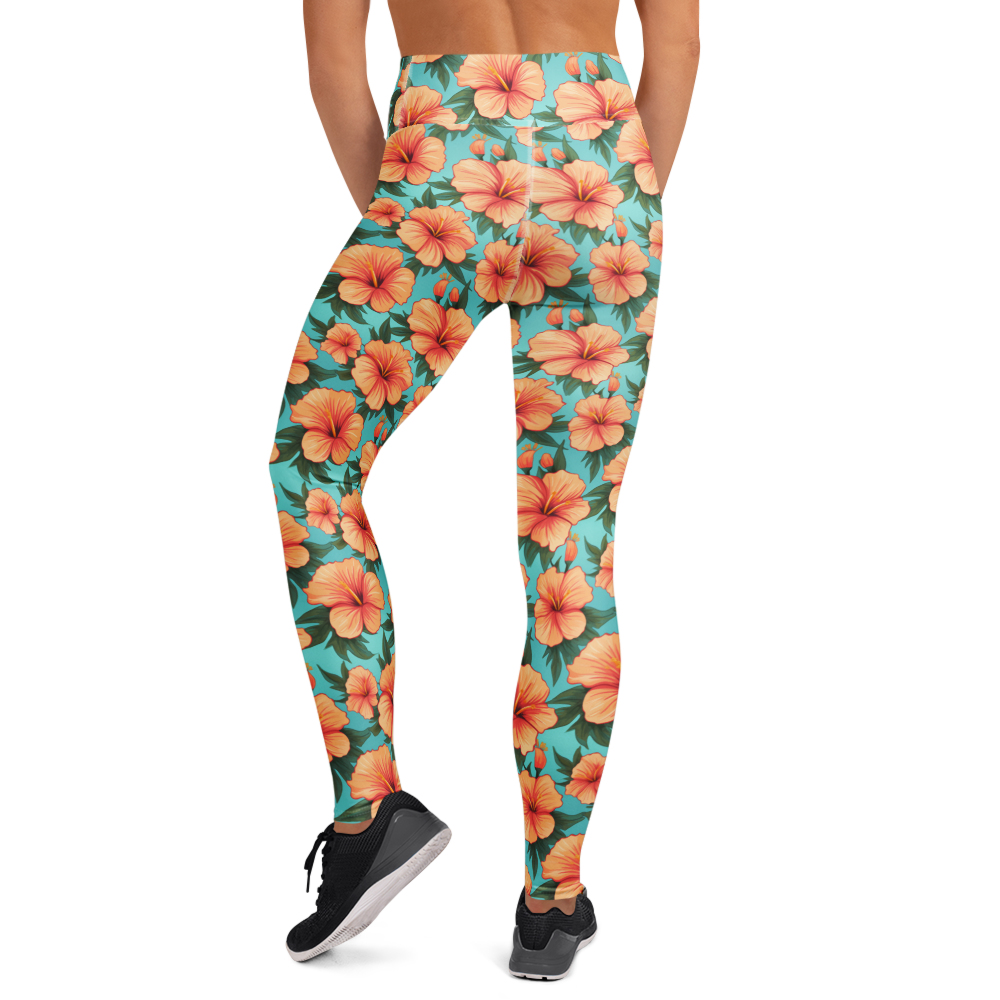 Tropical Hibiscus Yoga Pants Rear View