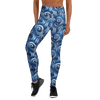 Women's blue wave printed leggings front view