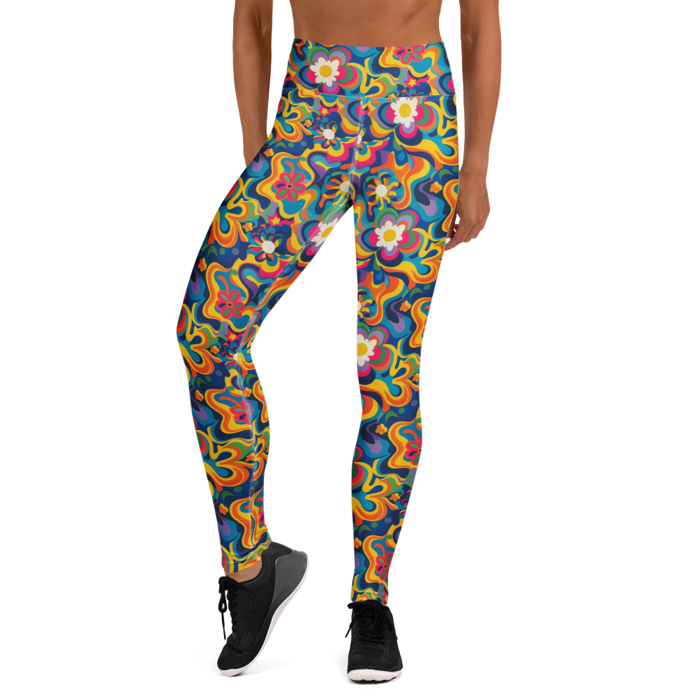 Women's peace out pattern yoga pants front view