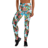 Women's tropical beach flower printed leggings front view