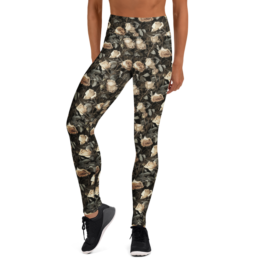 Women's wilted rose yoga pants front view