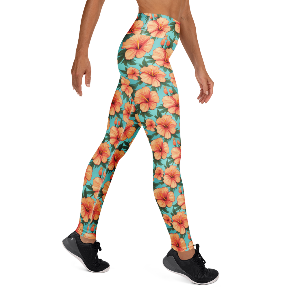 Tropical Hibiscus Yoga Pants Right View