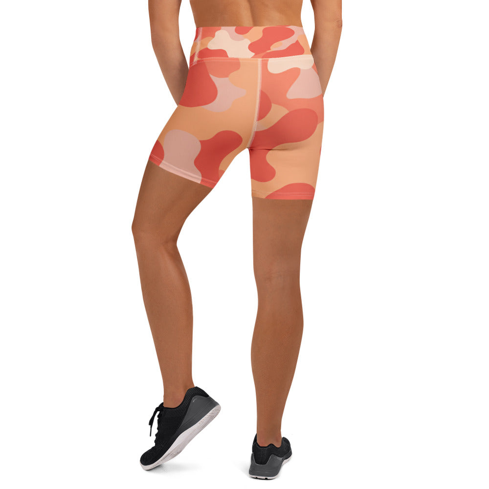 Coral Sunset Camo Yoga Shorts | GearBunch