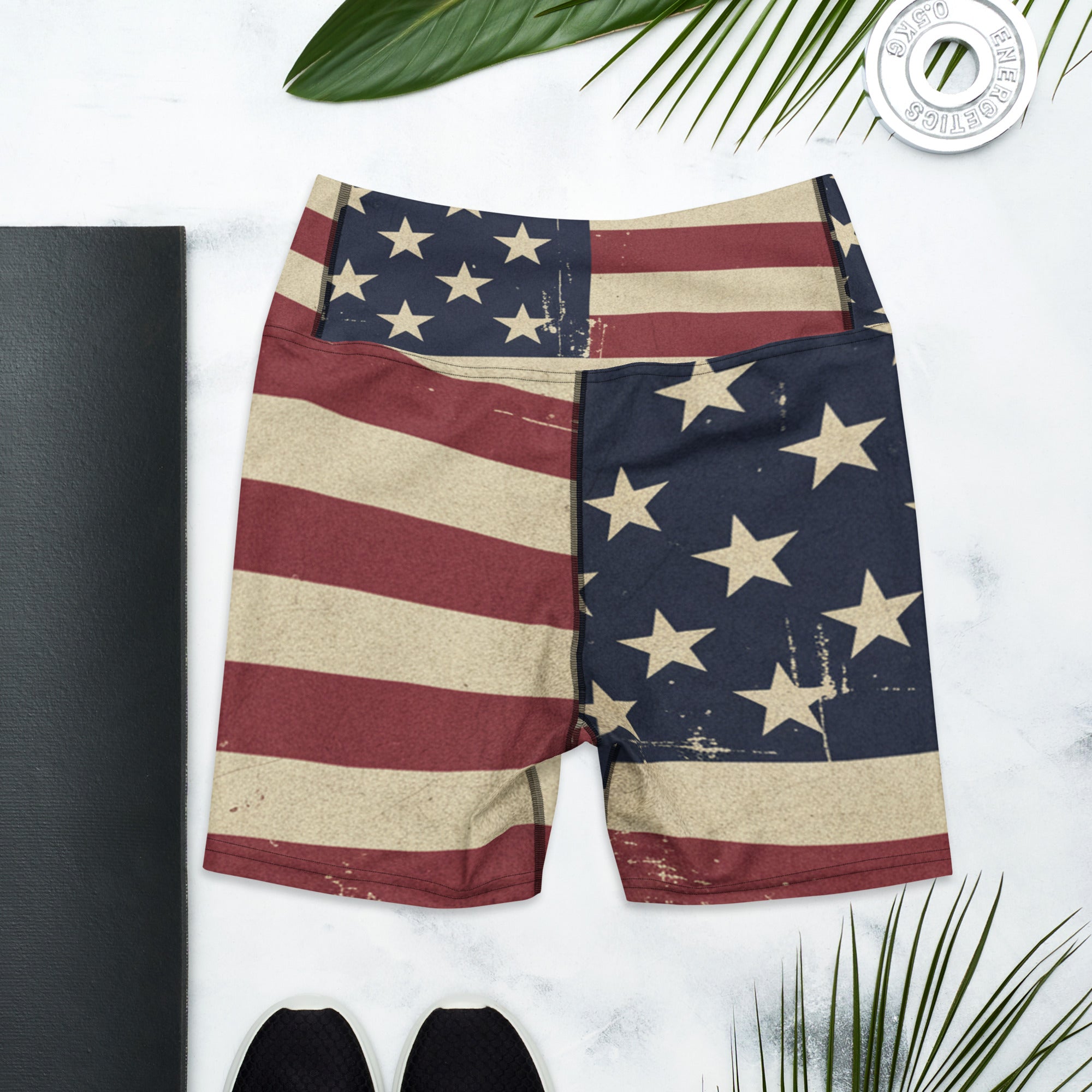 Vintage Distressed American Flag Yoga Shorts | GearBunch