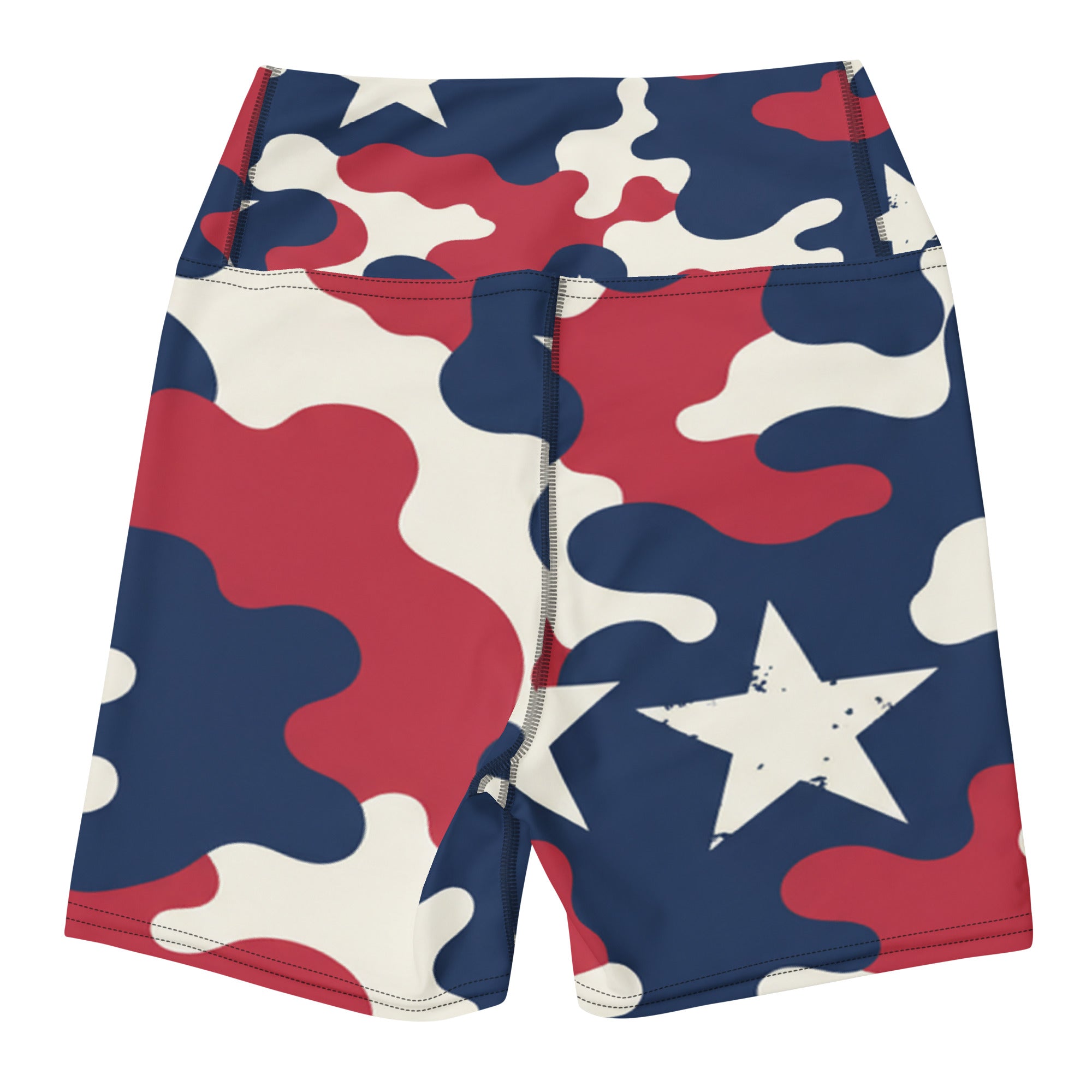 Red White Blue Camo Stars Yoga Shorts | GearBunch