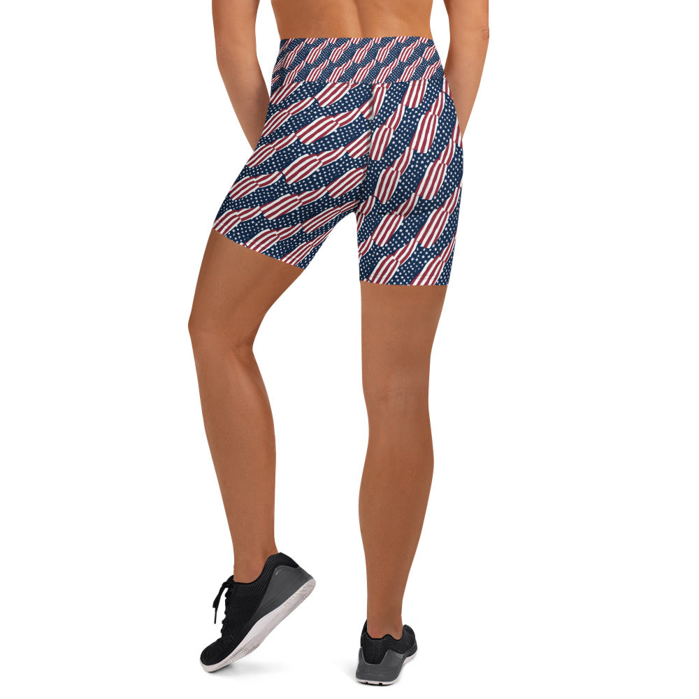 American Flag Repeat Pattern Yoga Shorts | GearBunch