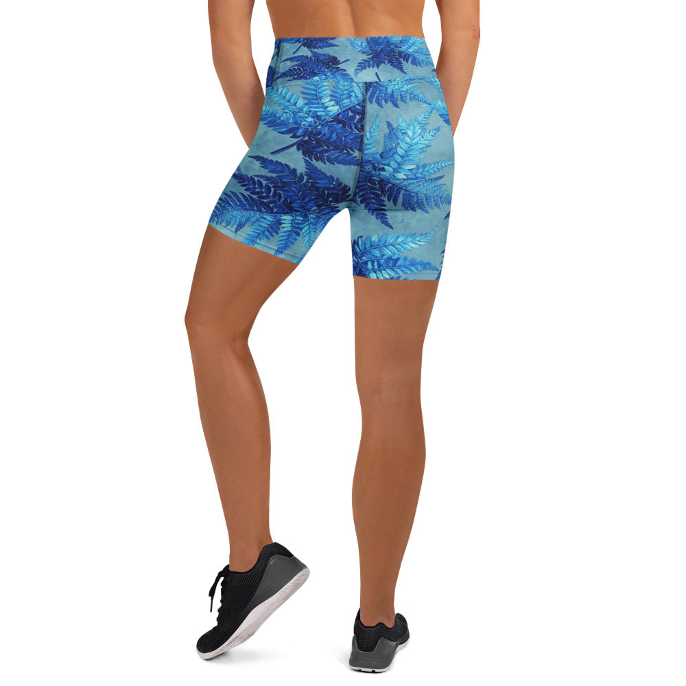 Electrik Blue Ferns Yoga Shorts | GearBunch