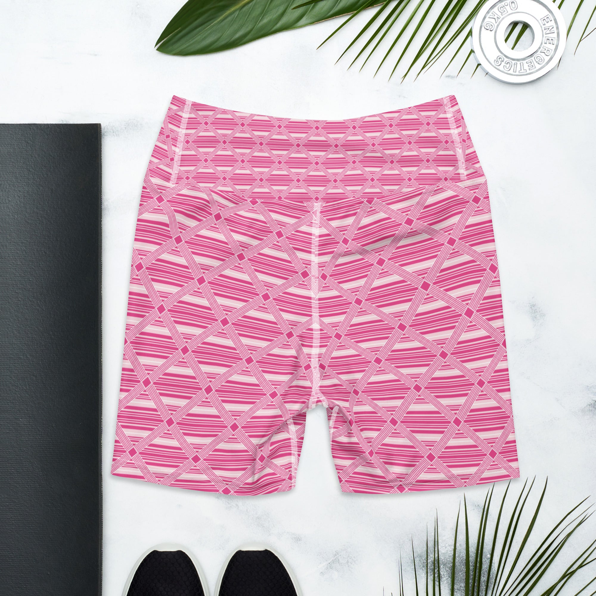 Pink Preppy Stripes Yoga Shorts | GearBunch