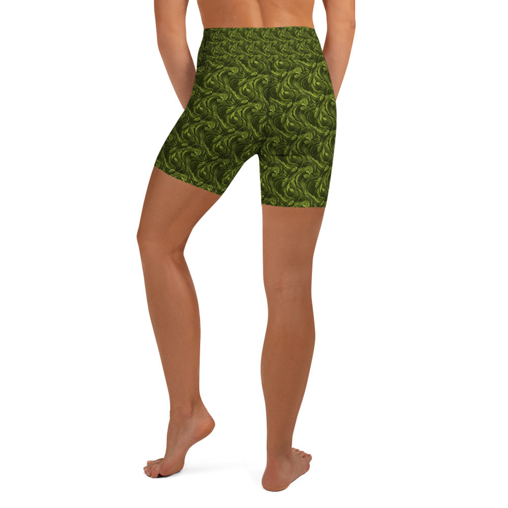 Olive Green Velvet Yoga Shorts | GearBunch
