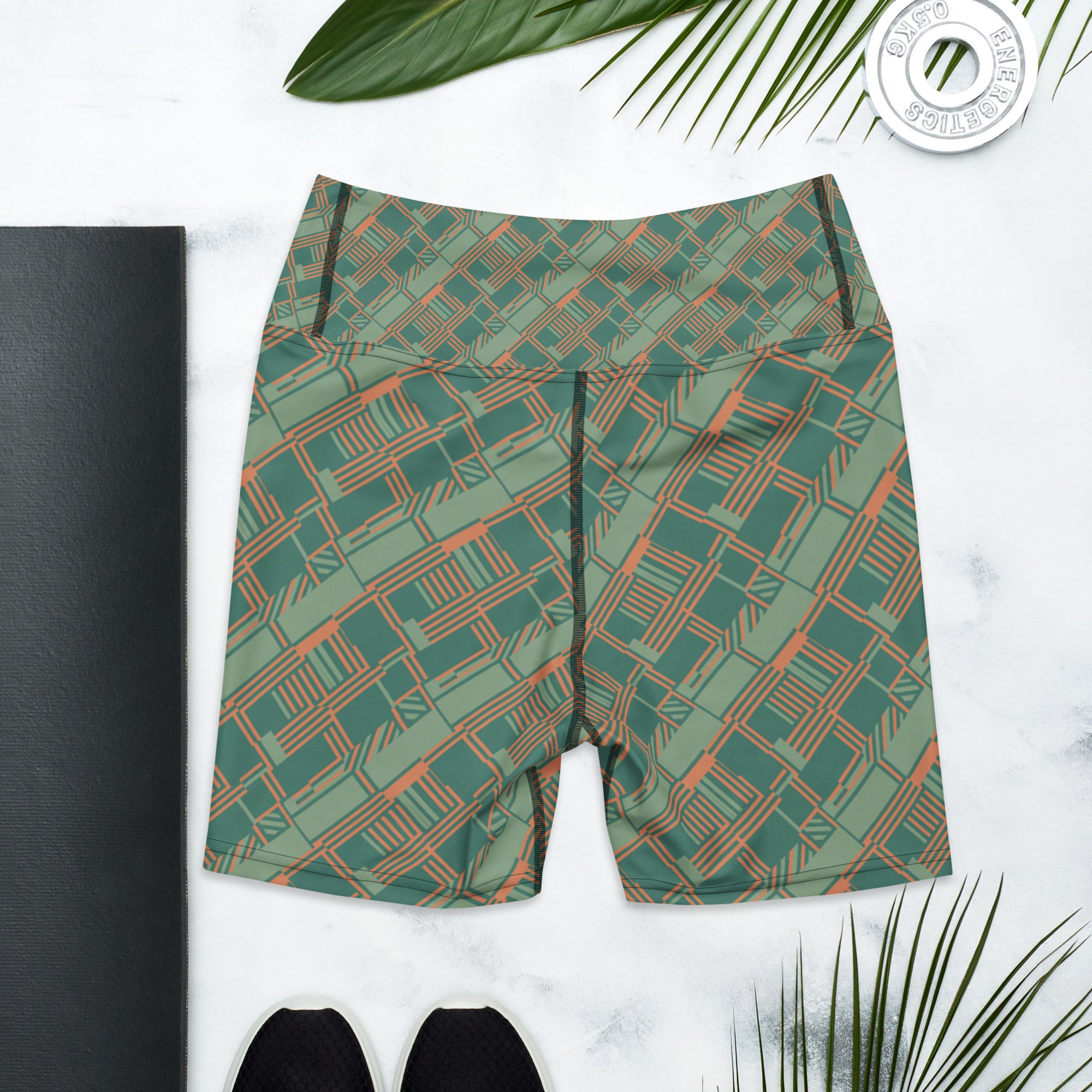 Green Terracotta Stripes Yoga Shorts | GearBunch