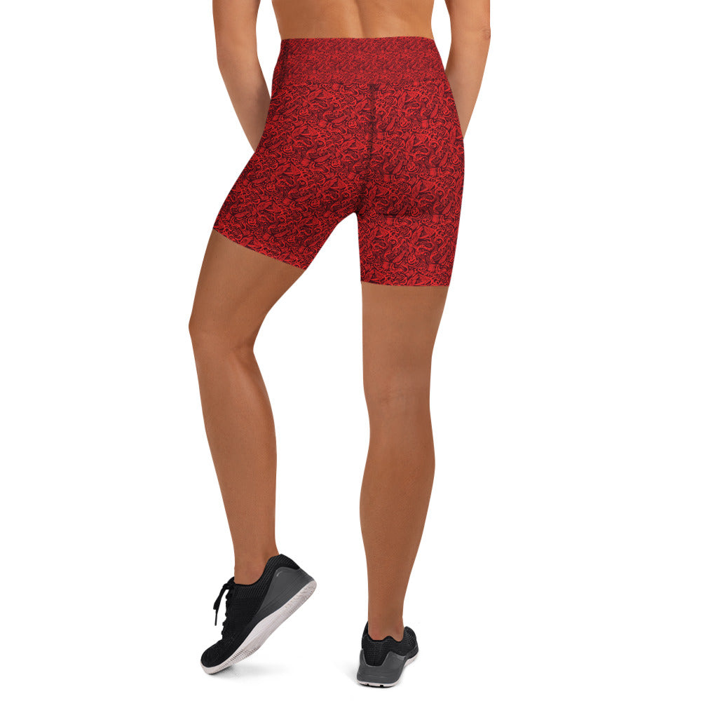 Red Snake Bird Divination Yoga Shorts | GearBunch