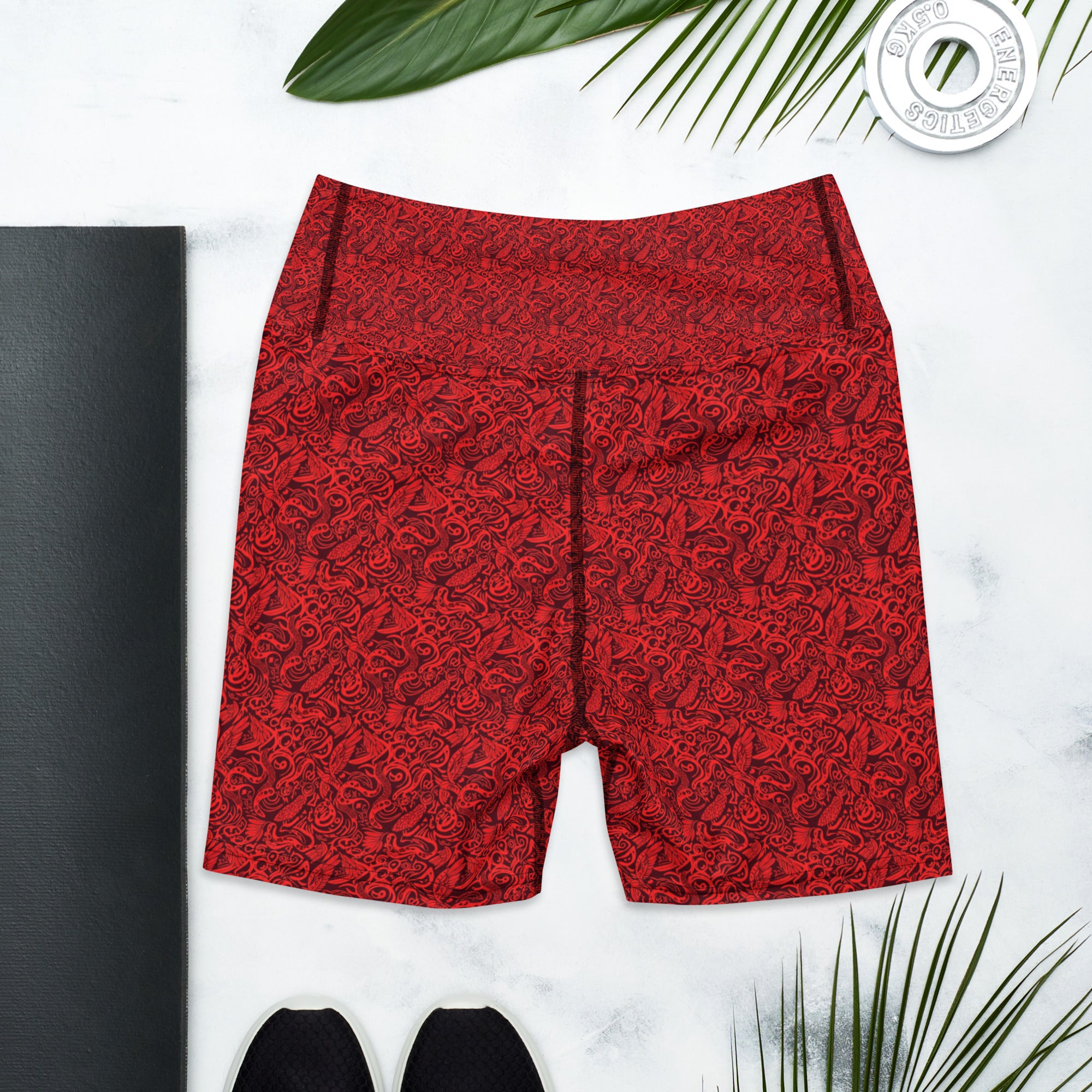 Red Snake Bird Divination Yoga Shorts | GearBunch