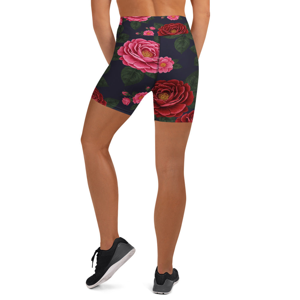 Midnight Garden Roses Yoga Shorts | GearBunch