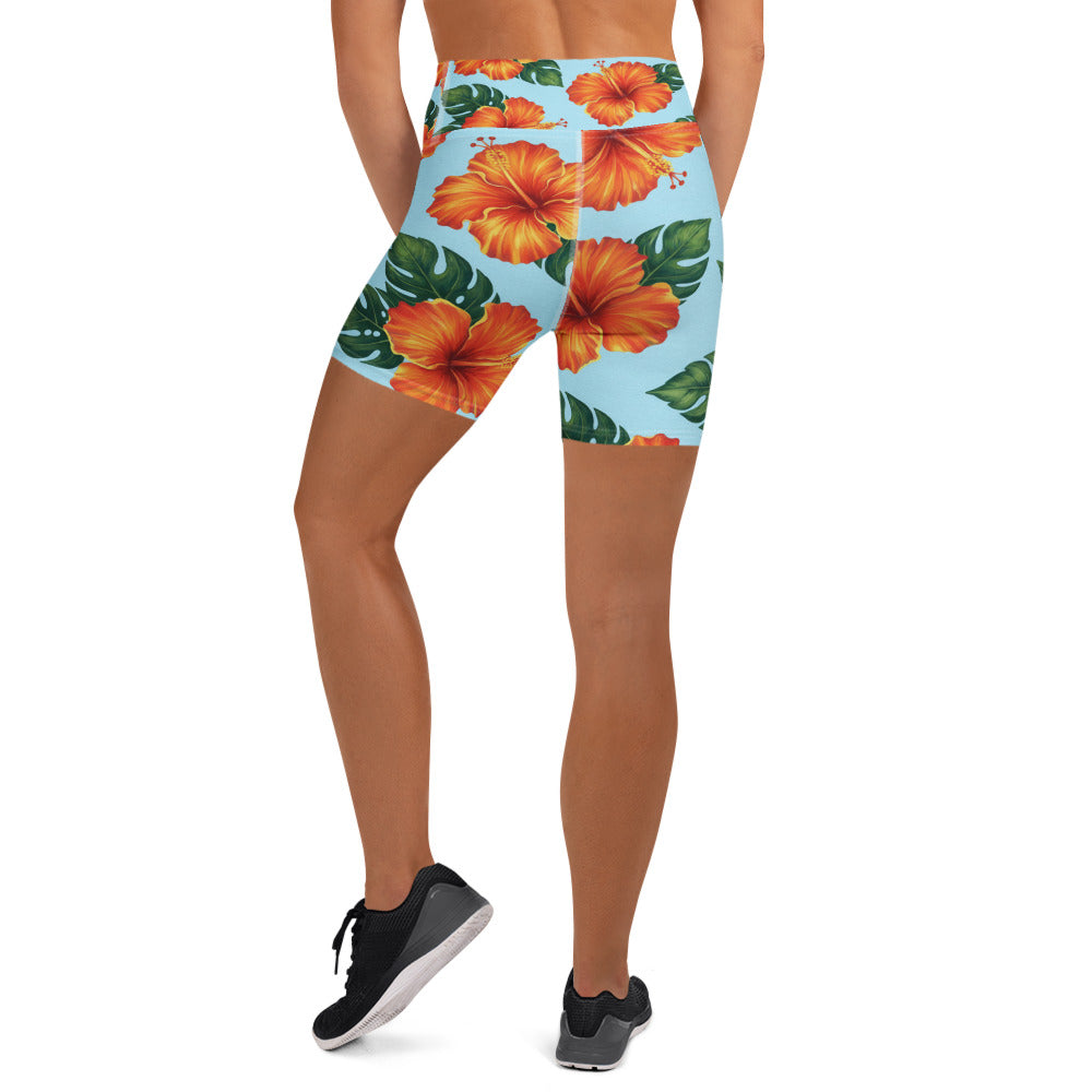 Tropical Hibiscus Bloom Yoga Shorts | GearBunch
