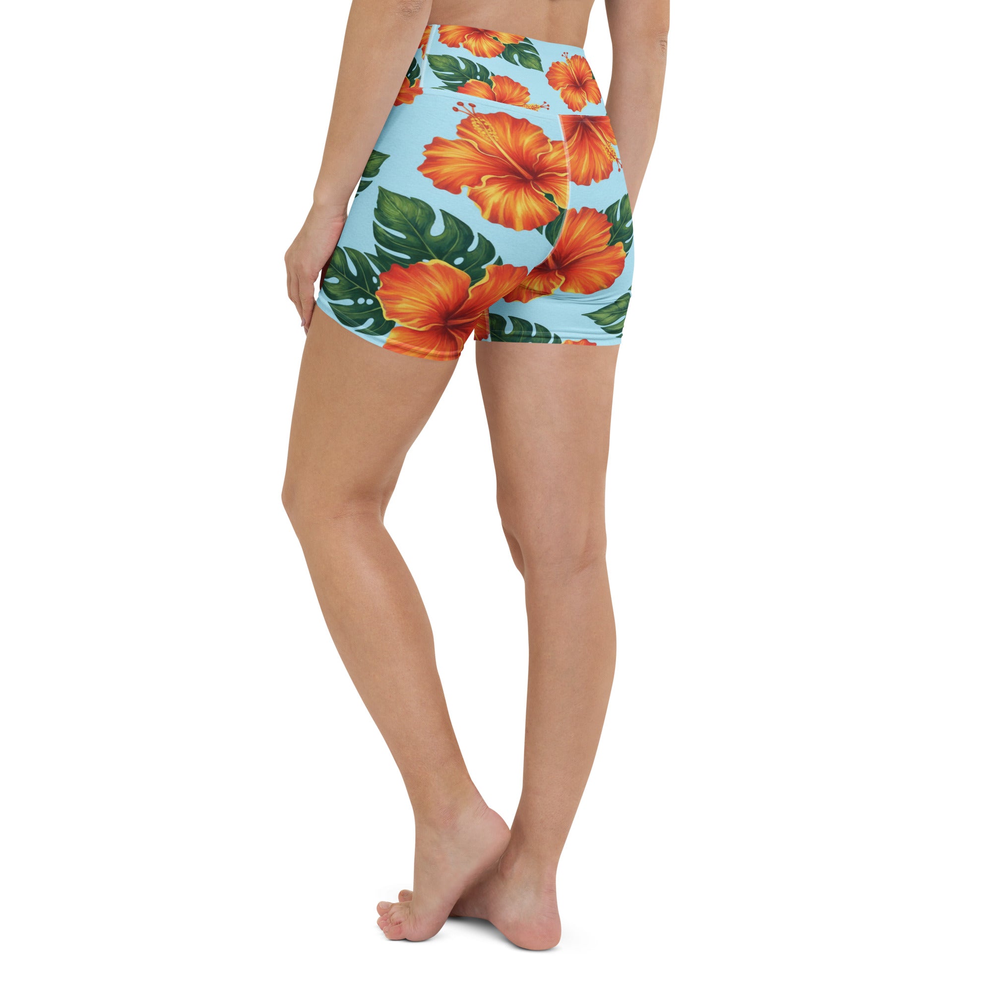 Tropical Hibiscus Bloom Yoga Shorts | GearBunch