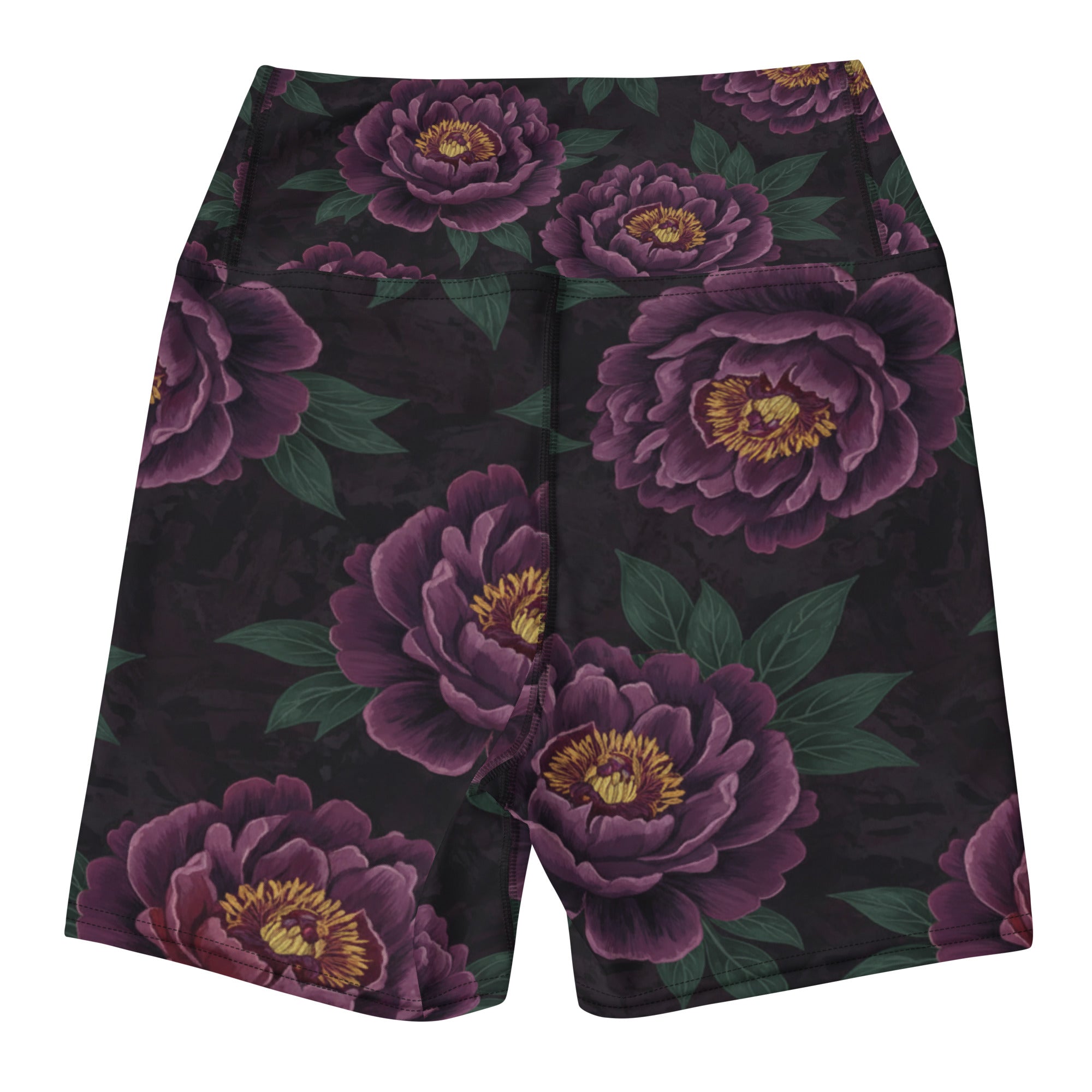 Dark Moody Peonies Yoga Shorts | GearBunch