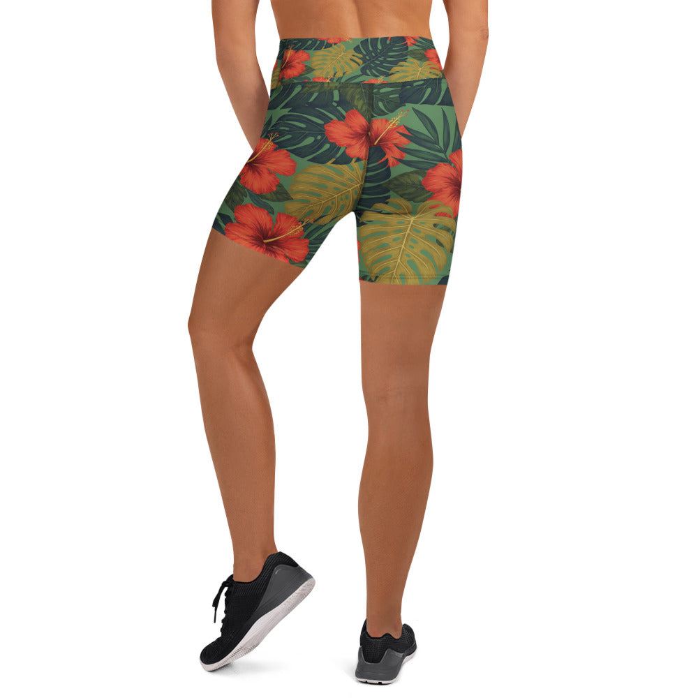 Bold Tropical Leaves Yoga Shorts | GearBunch
