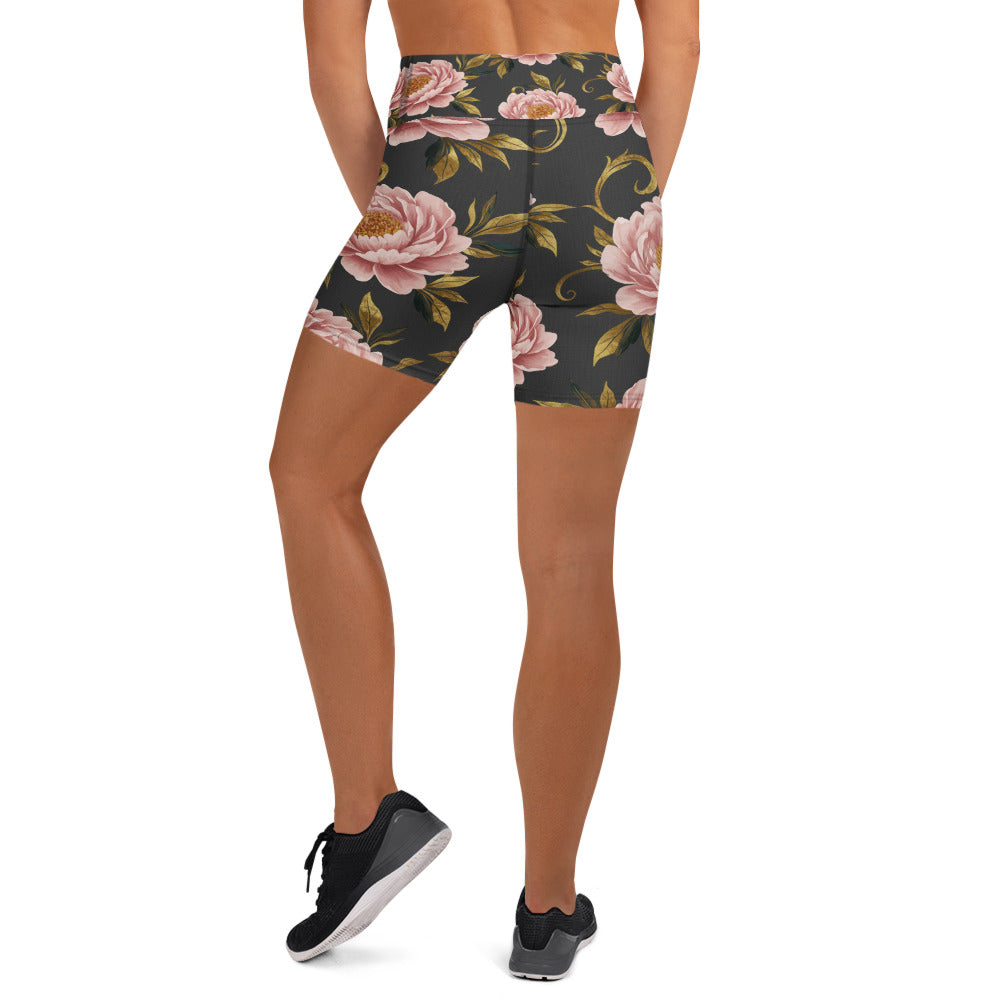 Blush Peonies and Gold Yoga Shorts | GearBunch