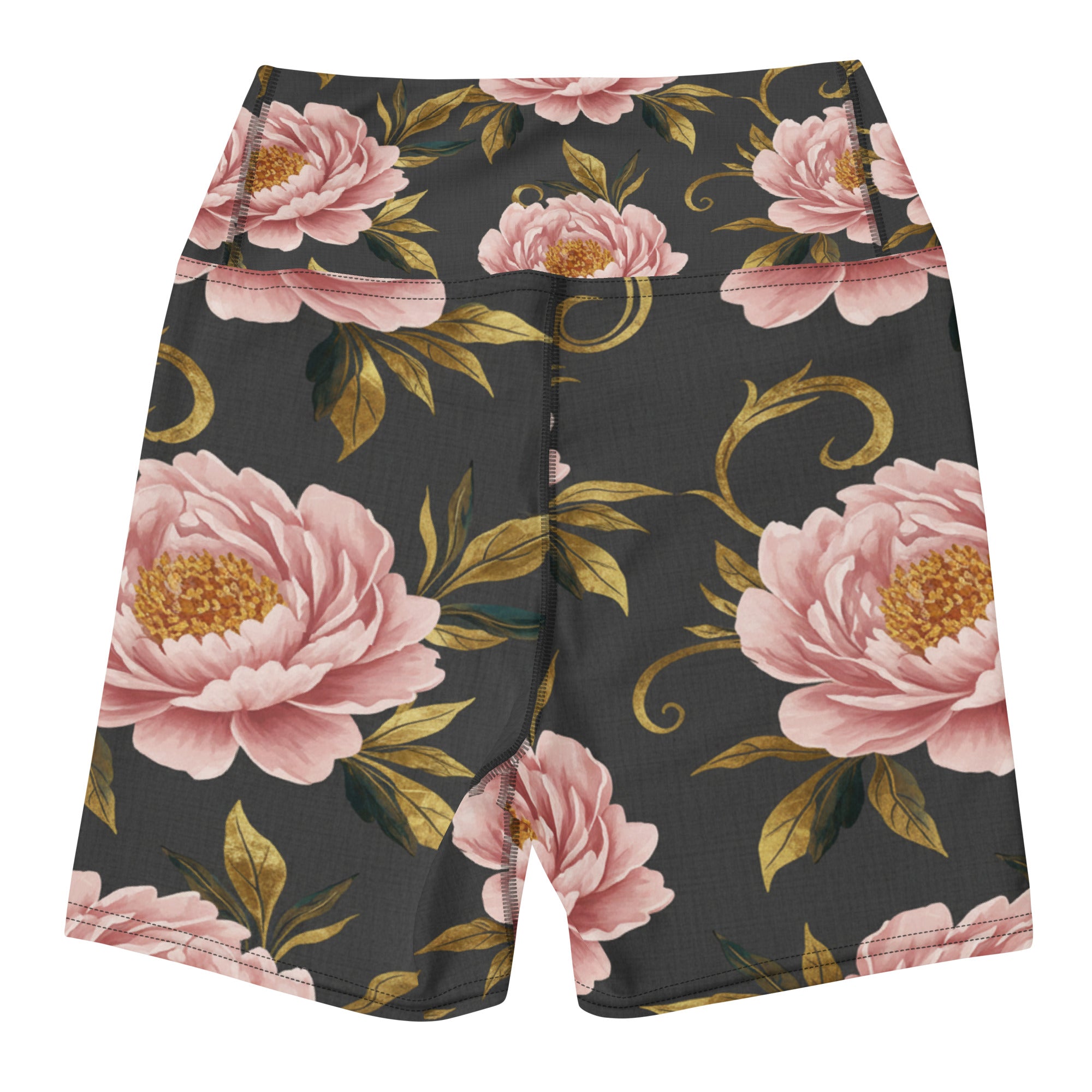 Blush Peonies and Gold Yoga Shorts | GearBunch