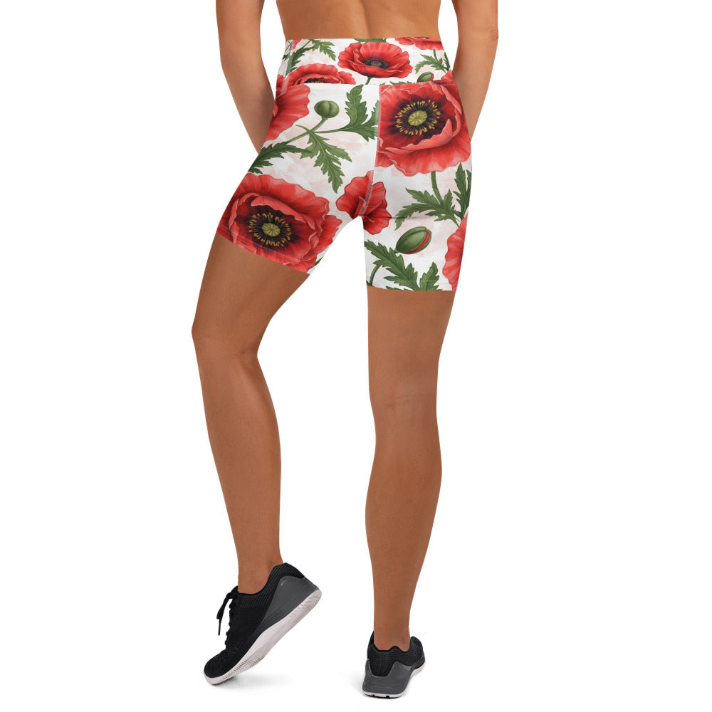 Whimsical Garden Poppies Yoga Shorts | GearBunch
