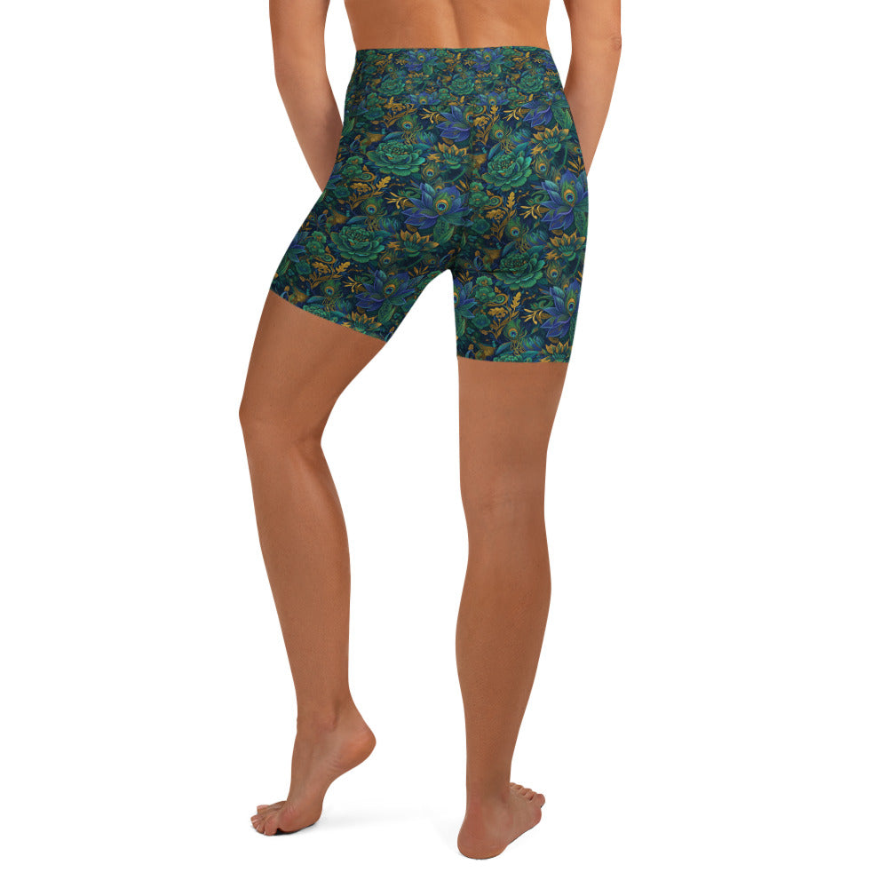 Peacock Feathers Splendour Yoga Shorts | GearBunch