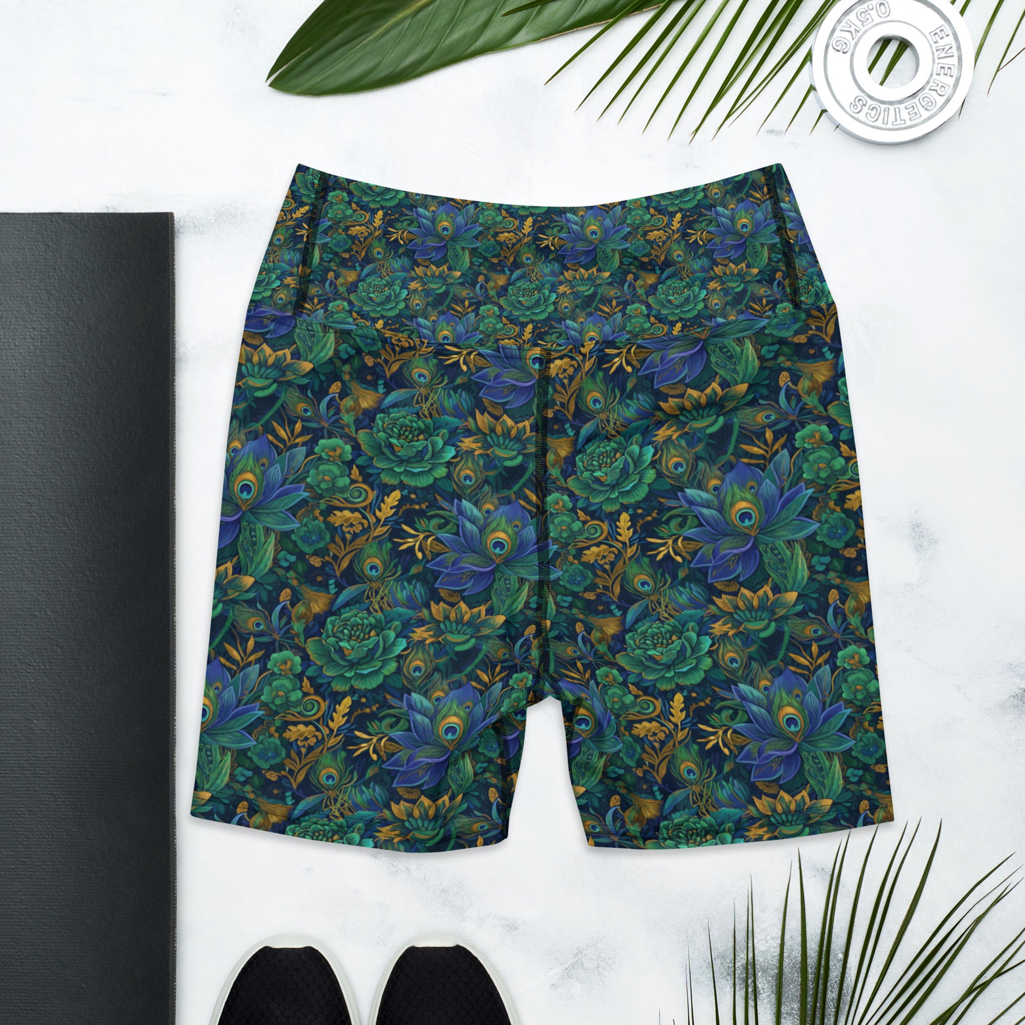 Peacock Feathers Splendour Yoga Shorts | GearBunch