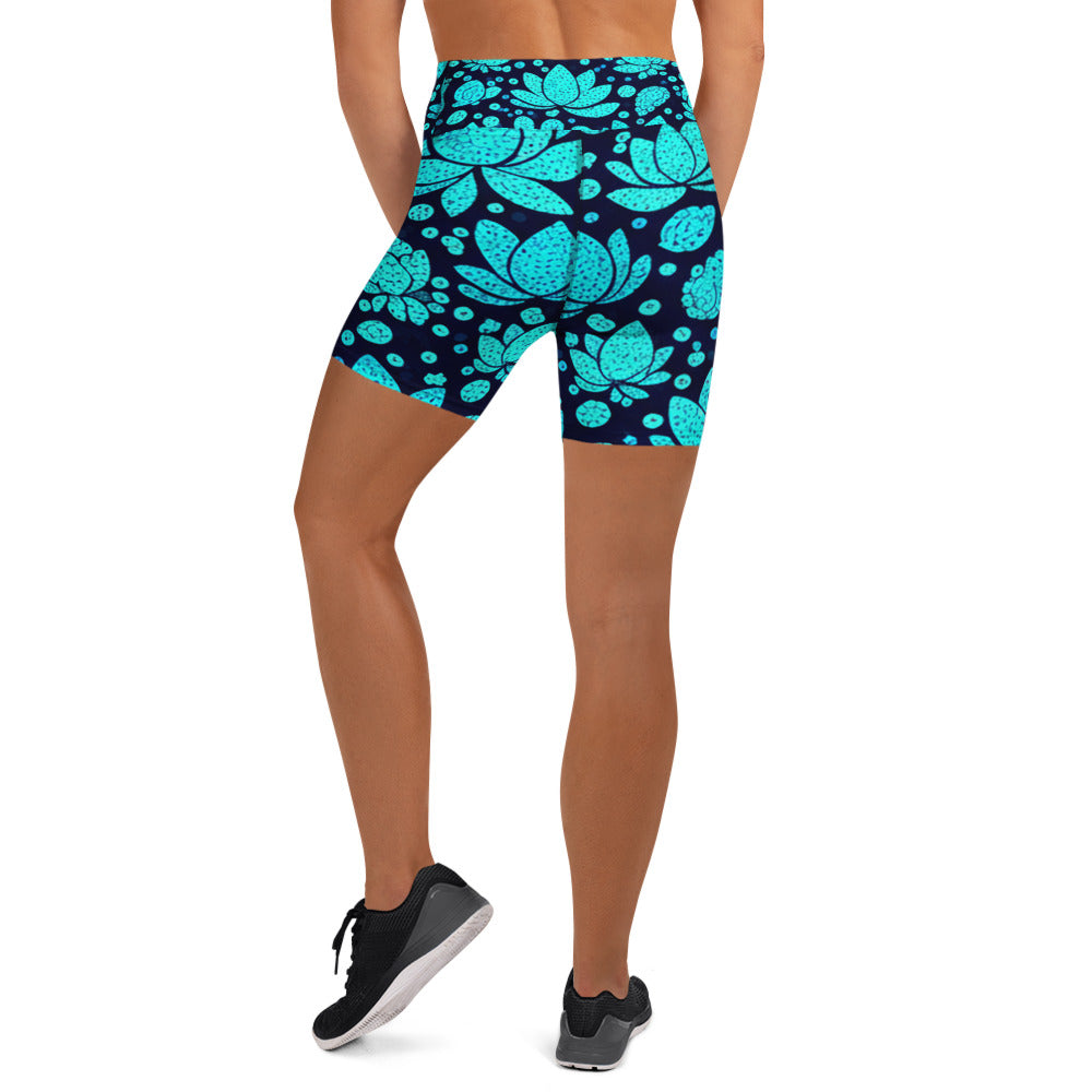 Teal Paillette Lotus Yoga Shorts | GearBunch