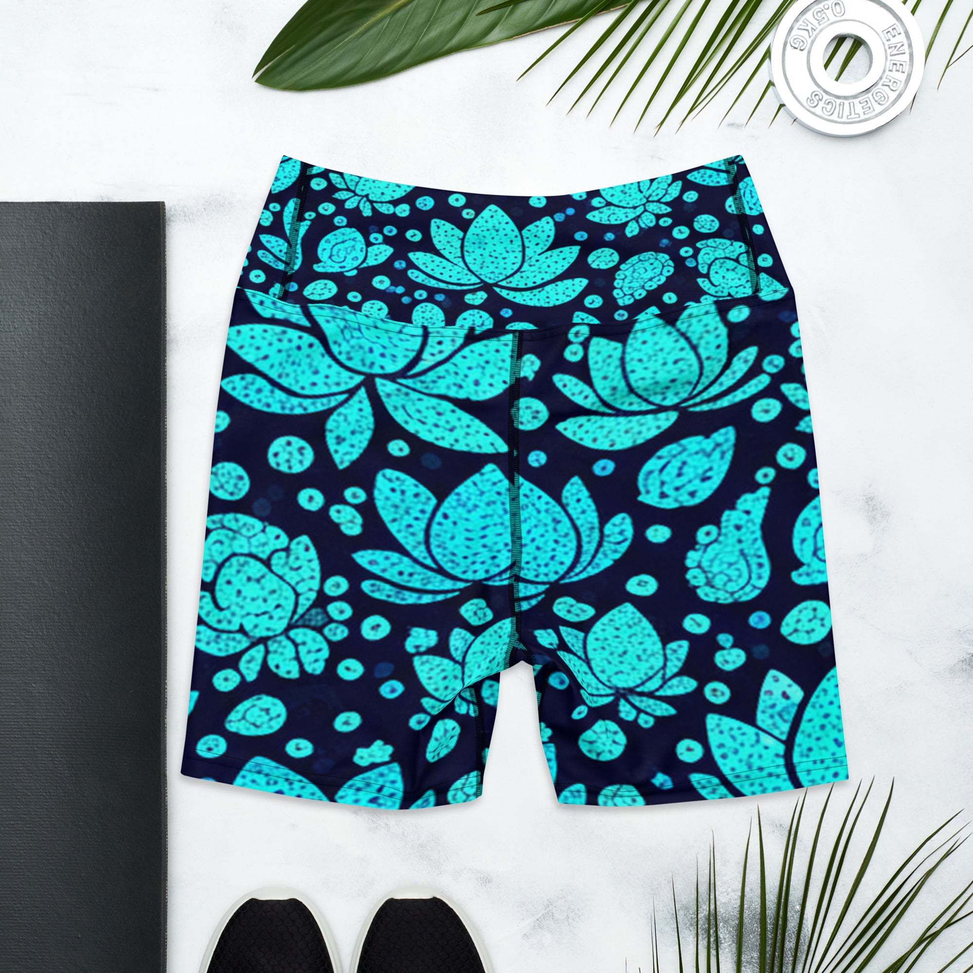 Teal Paillette Lotus Yoga Shorts | GearBunch