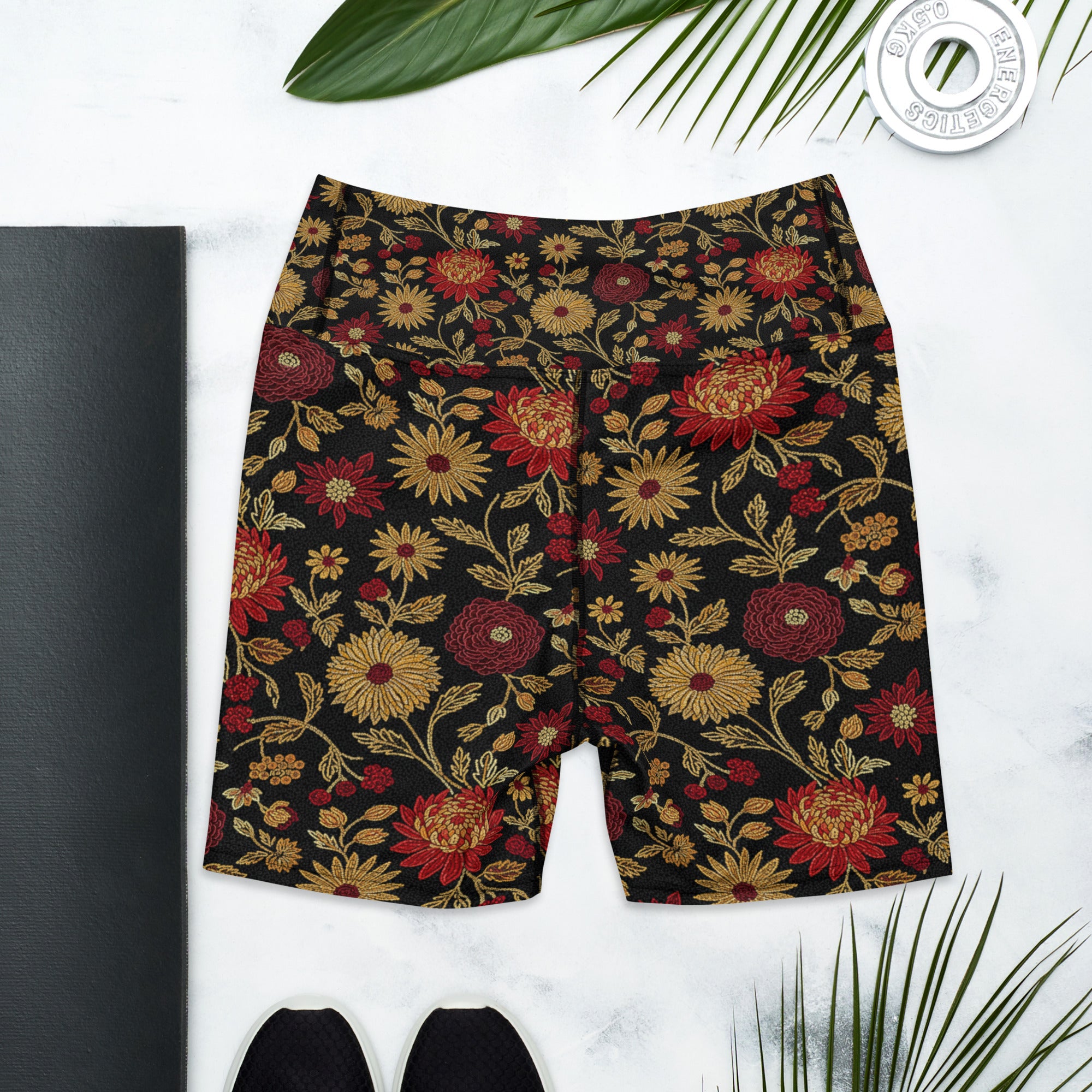 Gold Paillette Rose Garden Yoga Shorts | GearBunch