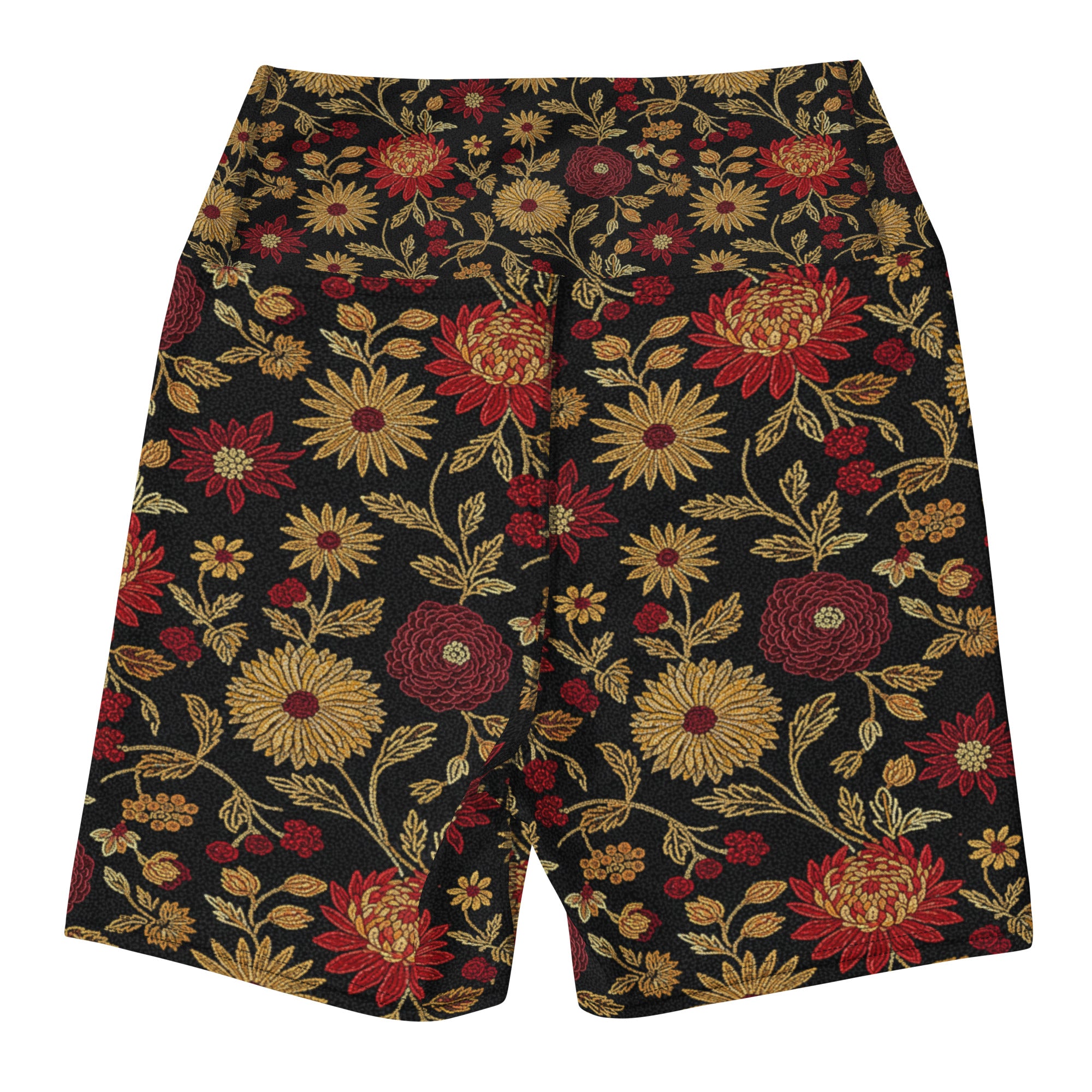 Gold Paillette Rose Garden Yoga Shorts | GearBunch