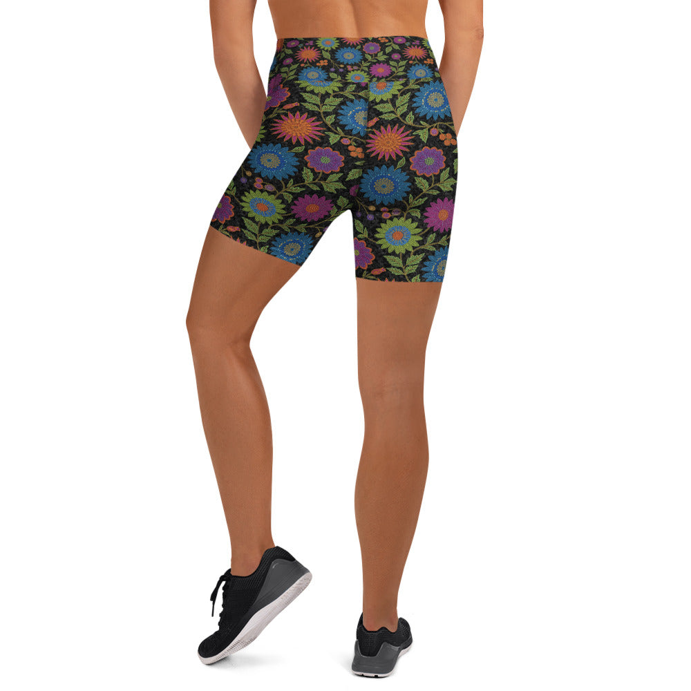Rainbow Paillette Botanical Yoga Shorts | GearBunch