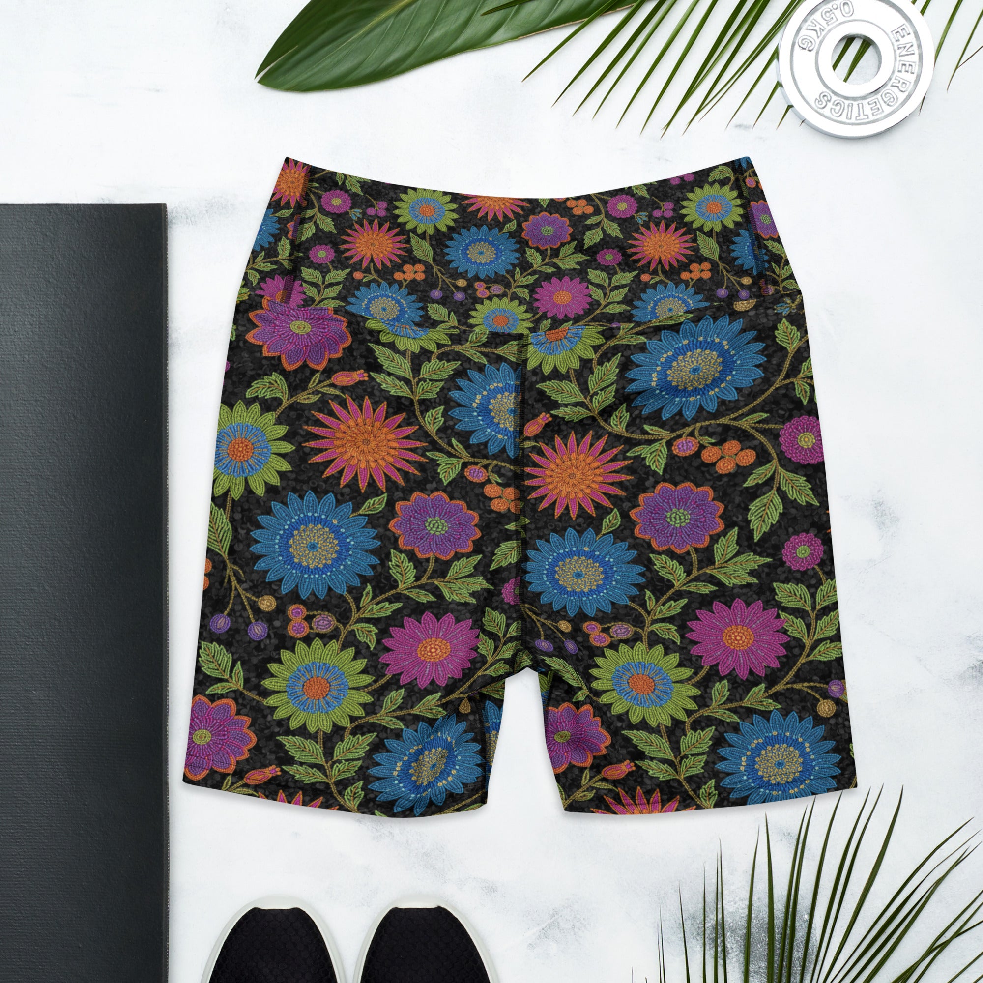 Rainbow Paillette Botanical Yoga Shorts | GearBunch