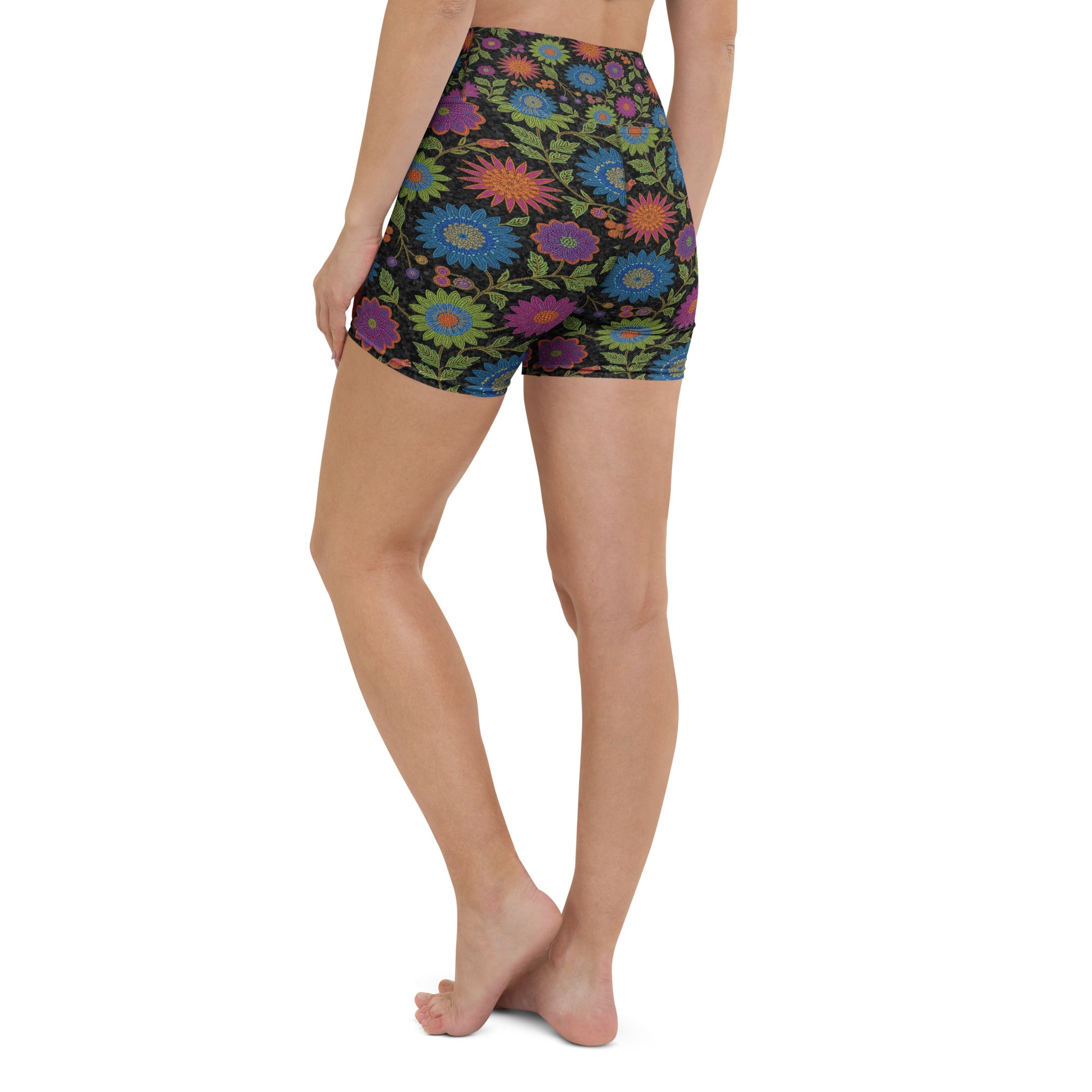 Rainbow Paillette Botanical Yoga Shorts | GearBunch