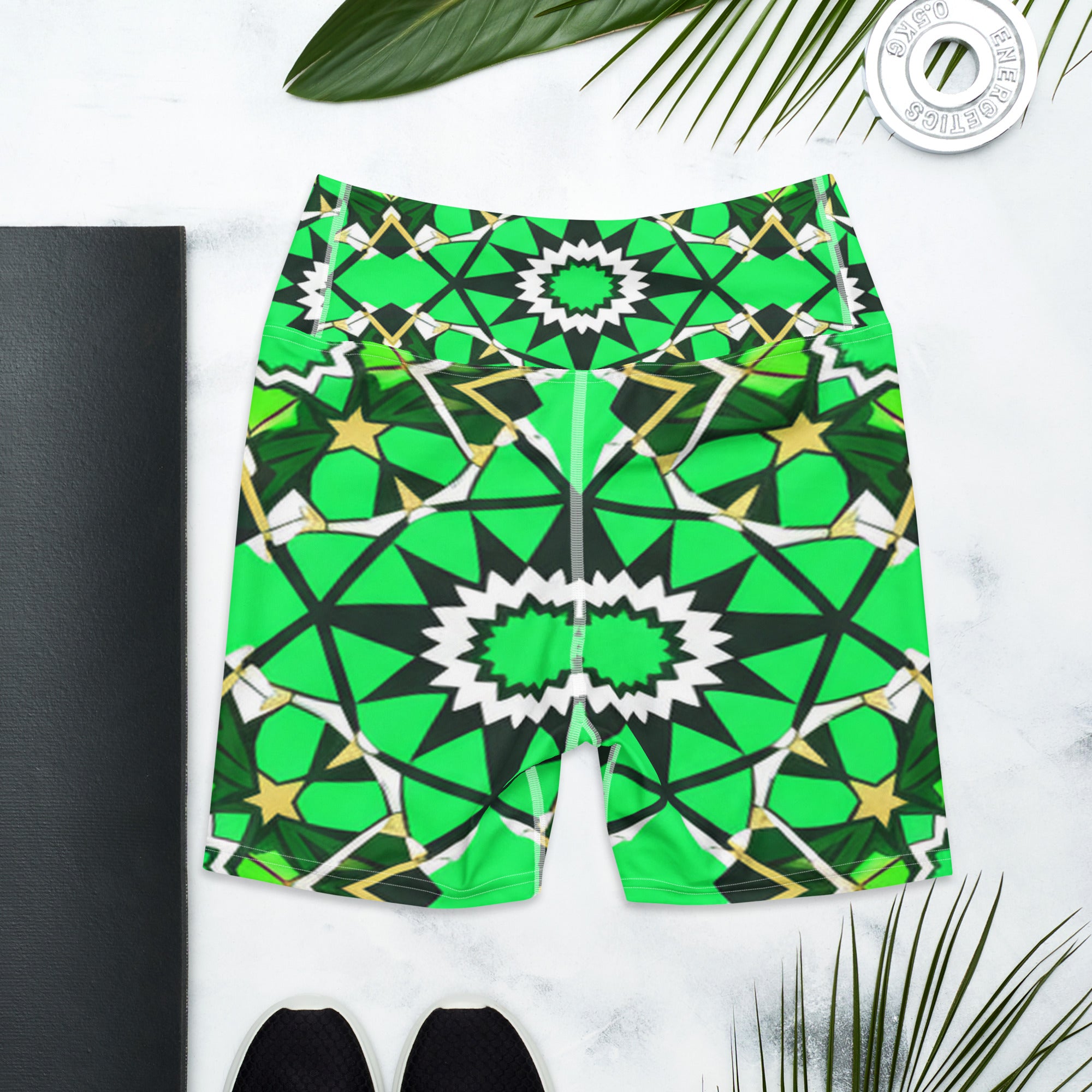 Zellige Emerald Gold Yoga Shorts | GearBunch