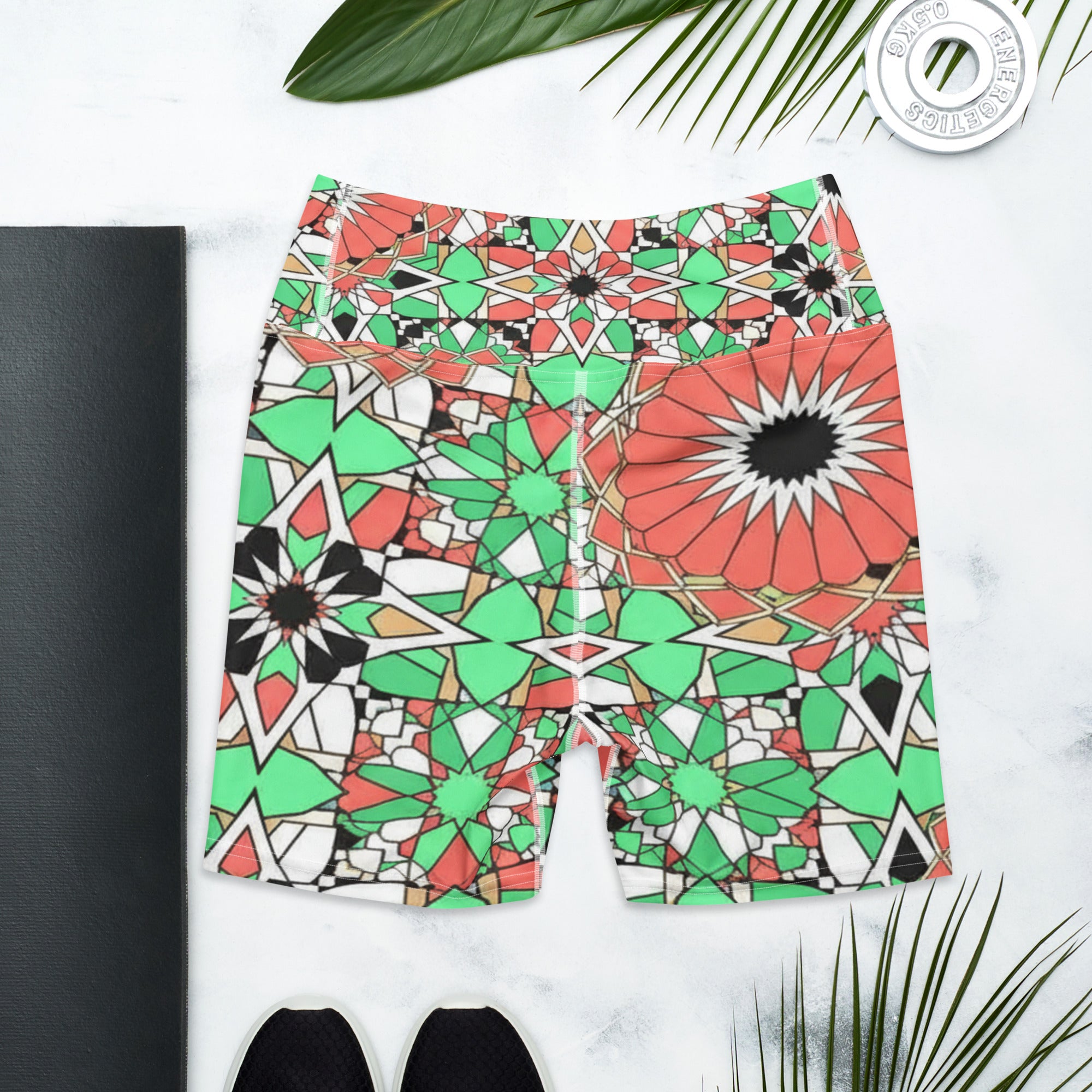Zellige Coral Mint Yoga Shorts | GearBunch