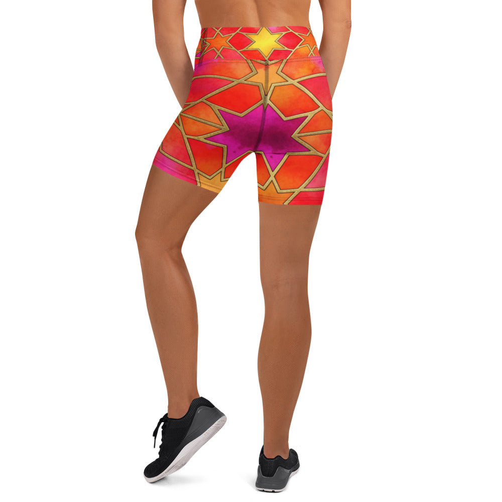 Arabic Watercolour Fire Opal Yoga Shorts | GearBunch