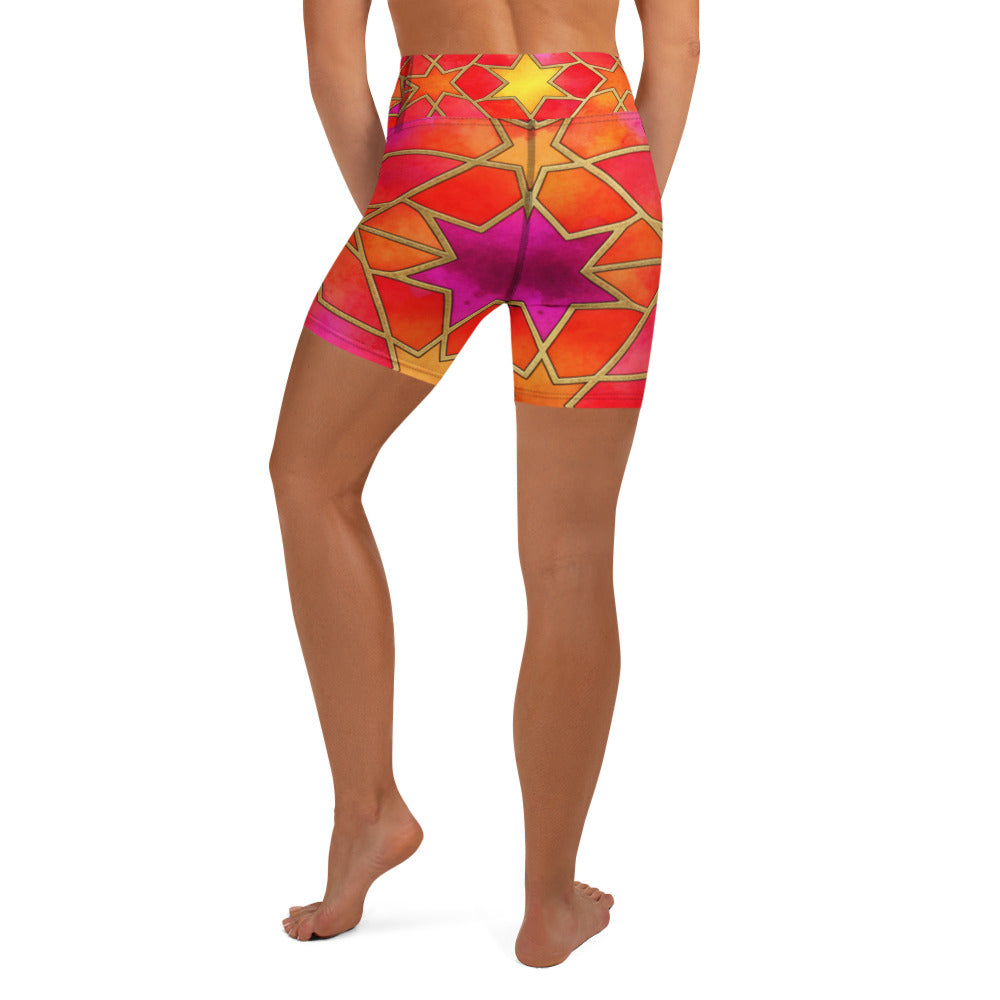 Arabic Watercolour Fire Opal Yoga Shorts | GearBunch