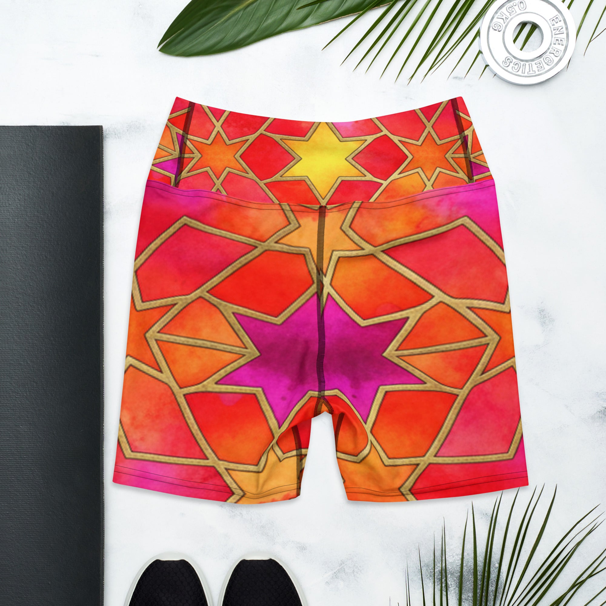 Arabic Watercolour Fire Opal Yoga Shorts | GearBunch