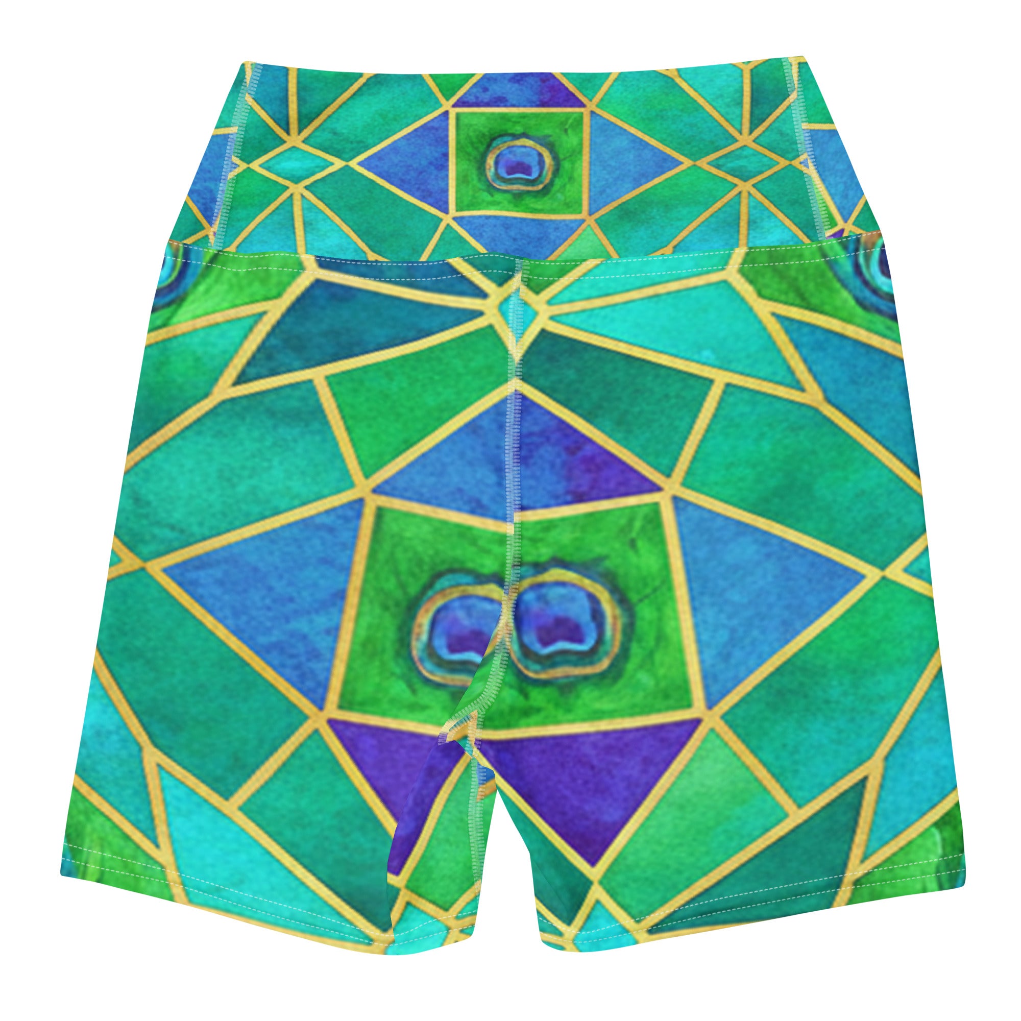 Arabic Watercolour Peacock Plume Yoga Shorts | GearBunch