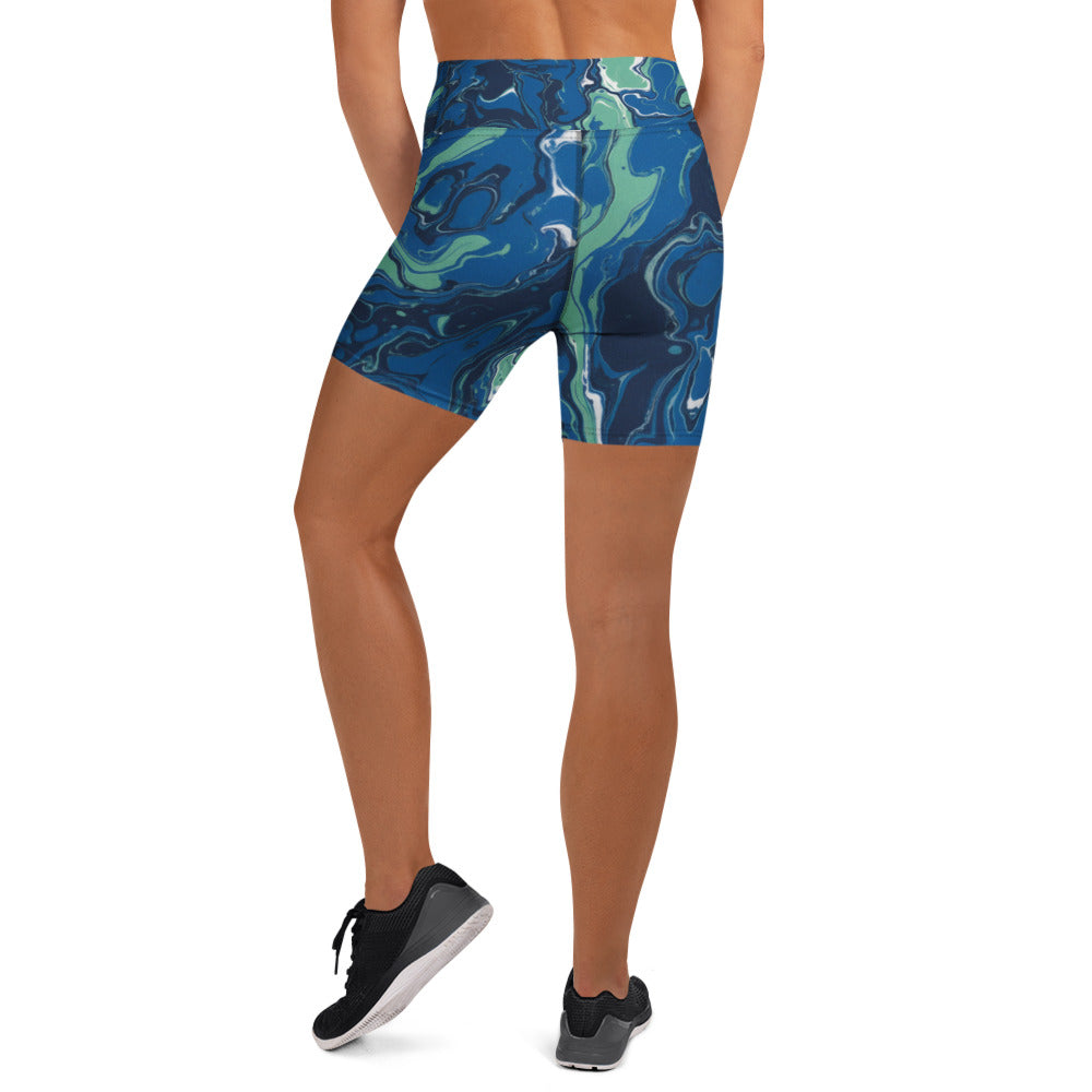 Liquid Marble Ocean Current Yoga Shorts | GearBunch