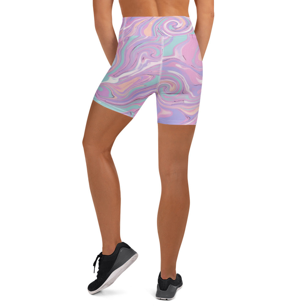 Liquid Marble Cotton Candy Yoga Shorts | GearBunch
